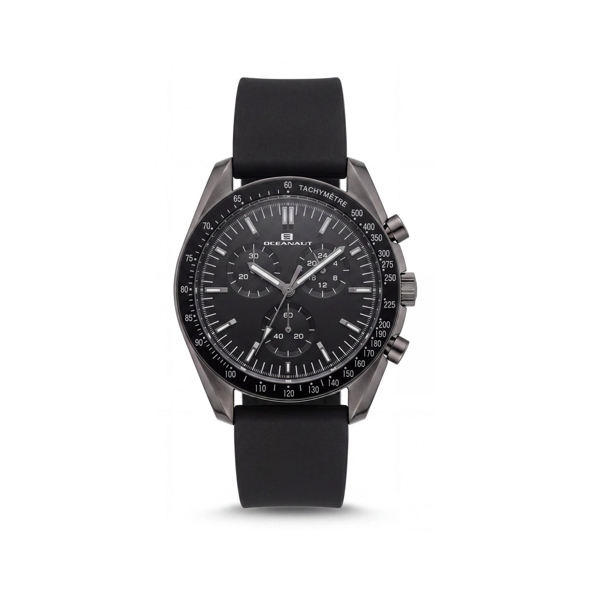 Reloj de hombre Oceanaut OC7580 Modern, caja de plástico negro, esfera negra, correa de cuero, movimiento de cuarzo, resistente al agua, Photo 1