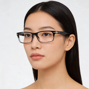 Persol Po3050v Rectangle Eyeglasses Women — side view, Black Acetate temples