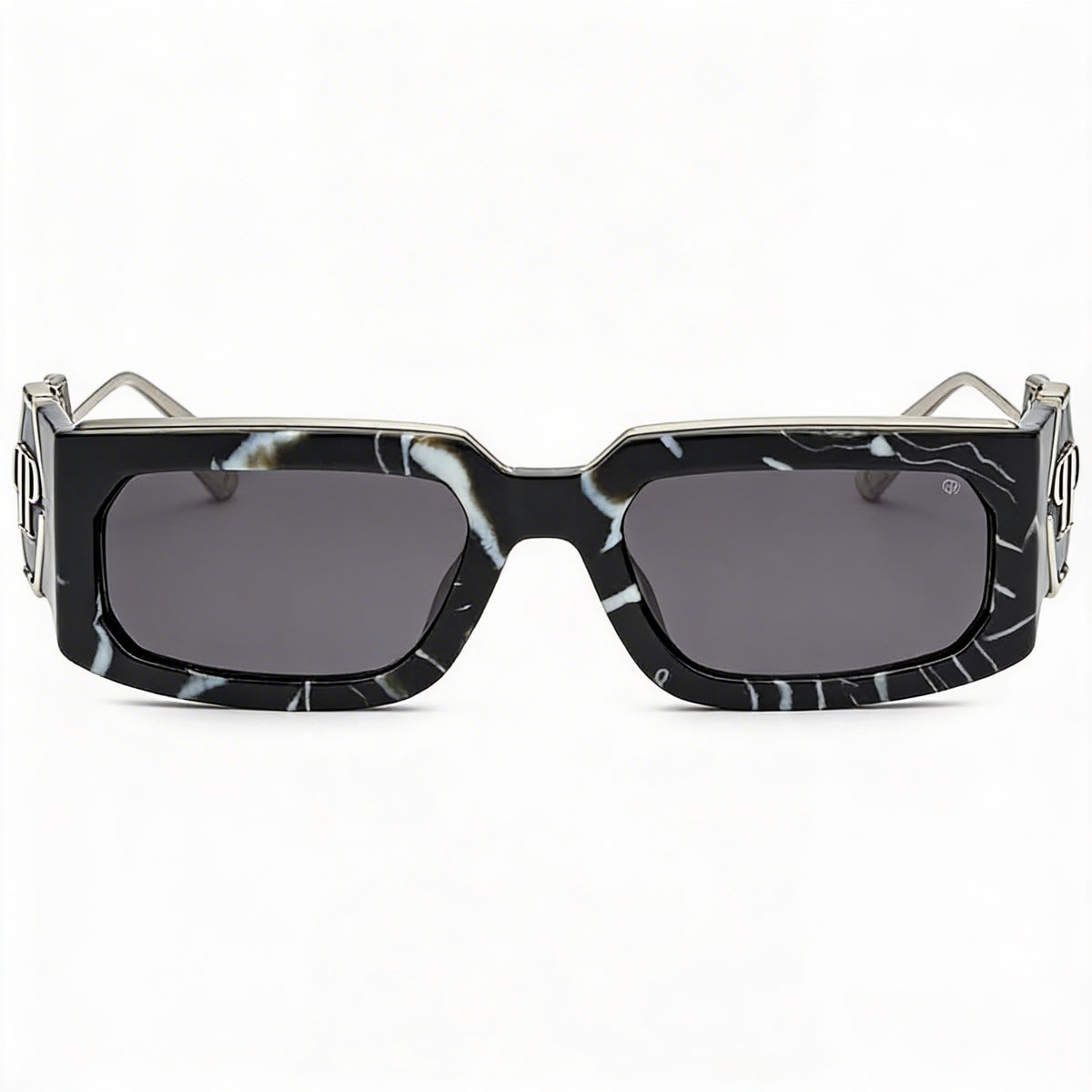Gafas de sol Philipp Plein Modern para hombre, de acetato multicolor, con lentes negras jaspeadas y protección UV, 58 mm, Photo 2