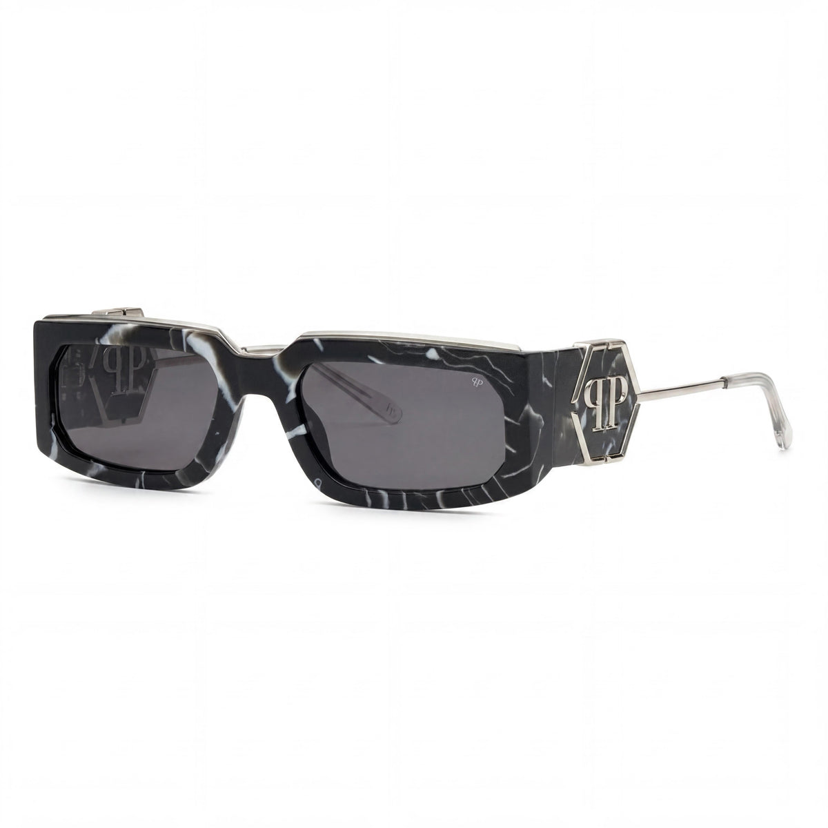 Gafas de sol Philipp Plein Modern para hombre, de acetato multicolor, con lentes negras jaspeadas y protección UV, 58 mm, Photo 1