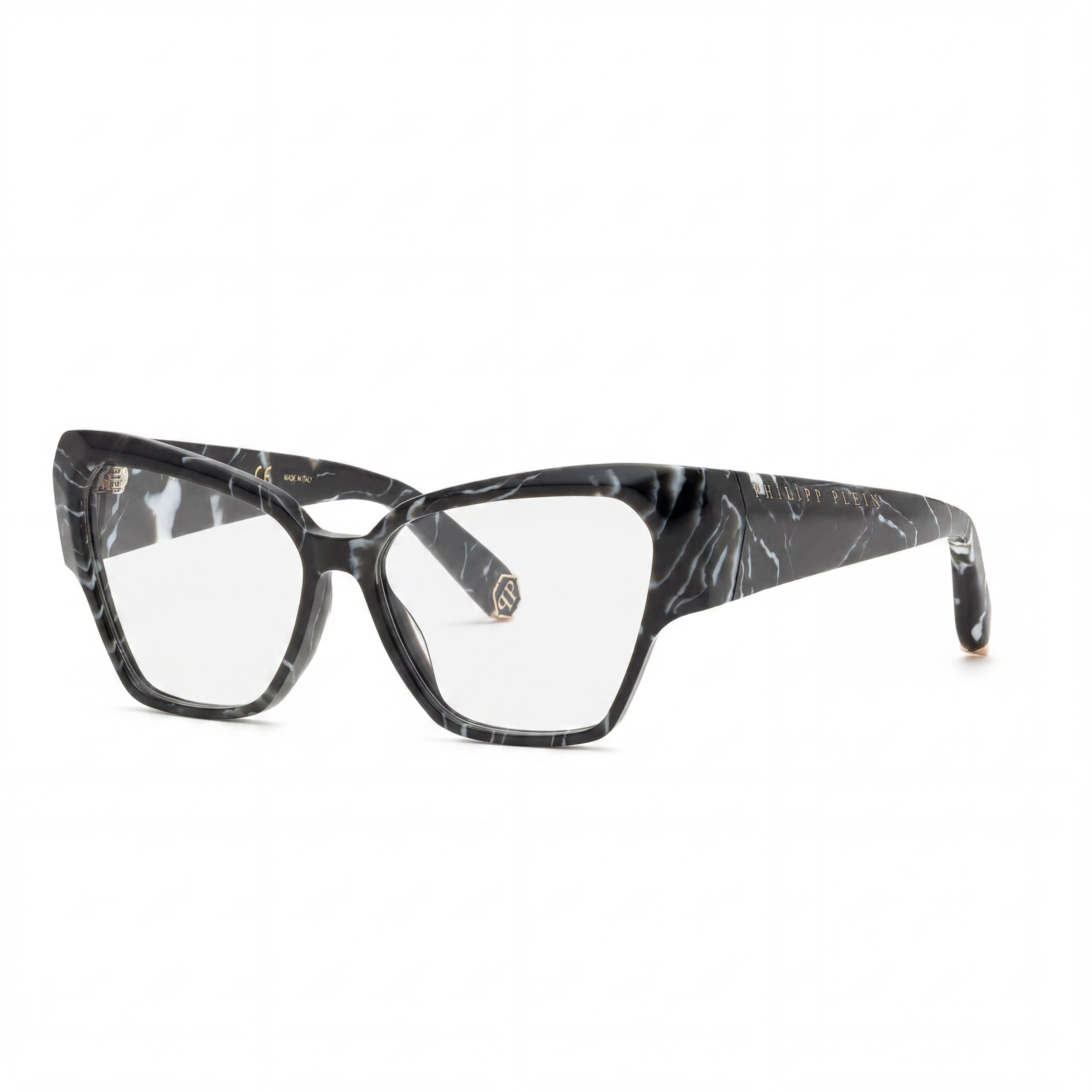 Philipp Plein Marbled Black Cat Eye Eyeglasses for Men, Acetate 55mm, Photo 1