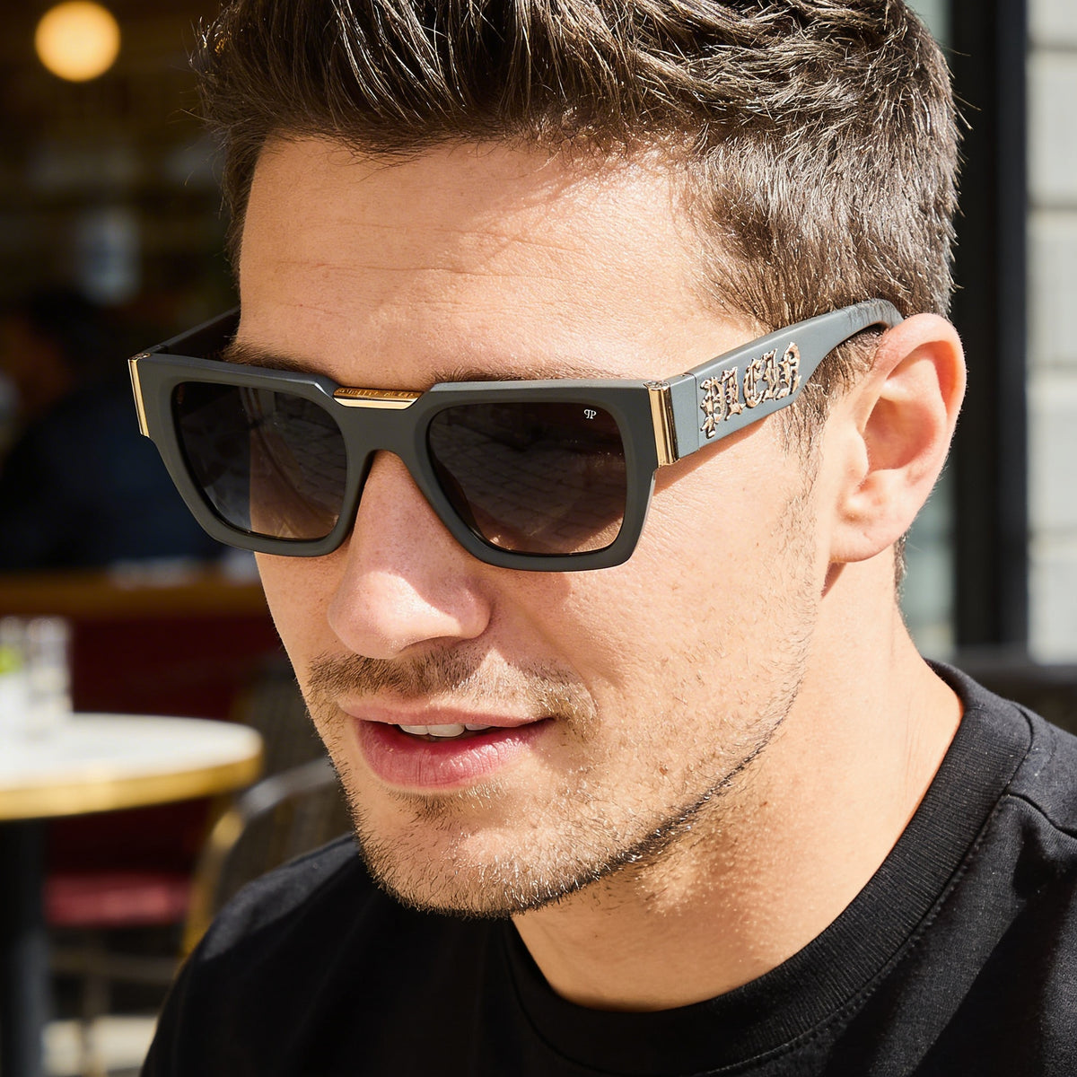 Gafas de sol cuadradas Philipp Plein Spp095m gris mate para hombre, 52 mm, Photo 4