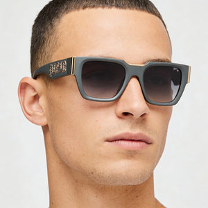 Philipp Plein Spp095m Square Sunglasses Men — side view, Non-Polarized Smoke Gradient lens