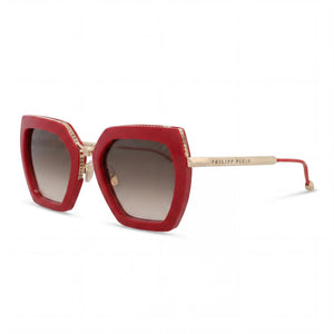 Philipp Plein Spp097s Red Square Sunglasses for Women, Gradient Brown/Pink lens