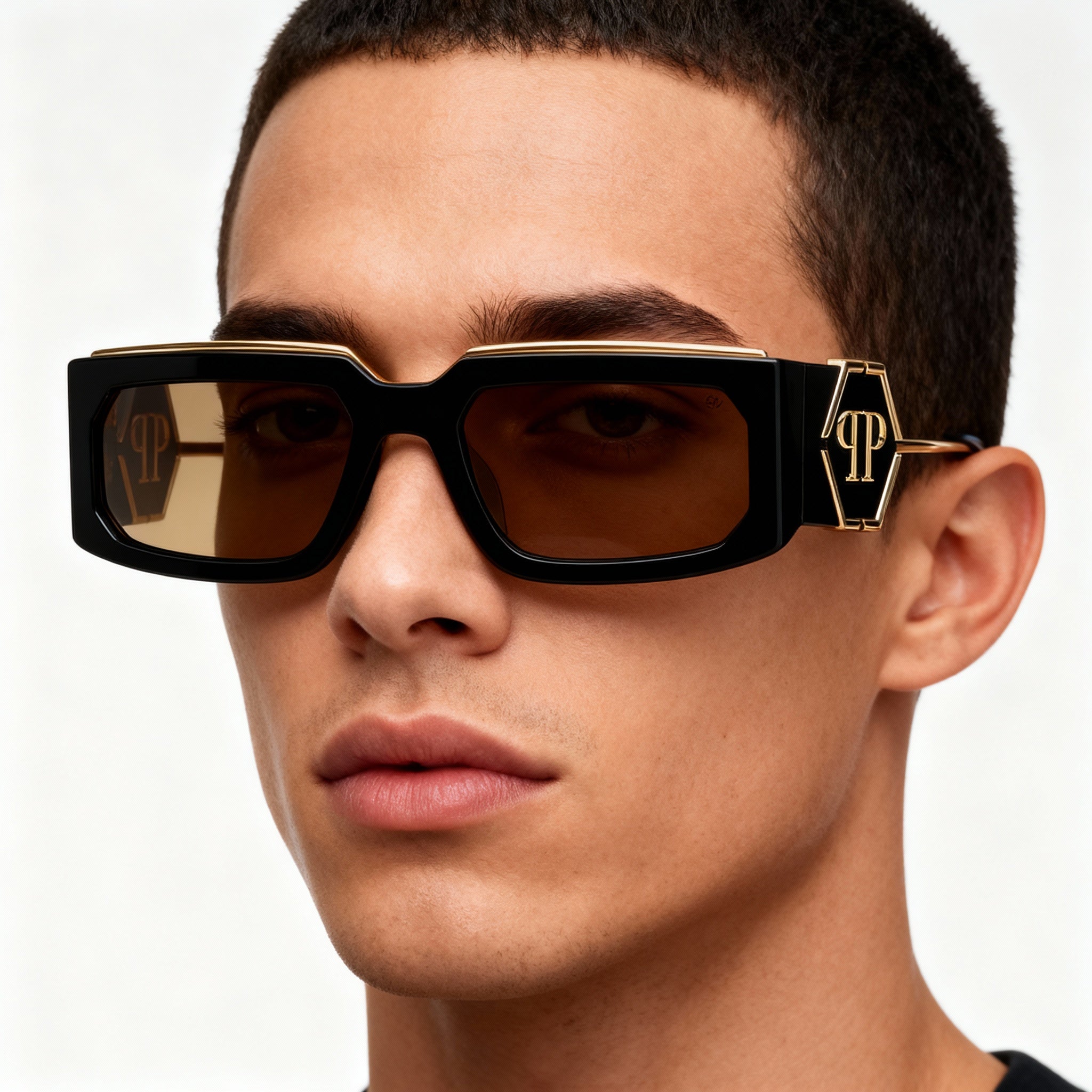 Gafas de sol rectangulares unisex Philipp Plein SPP119M negras, 58 mm, Photo 3