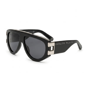 Philipp Plein SPP127M Black Shield Sunglasses for Men, Smoke lens