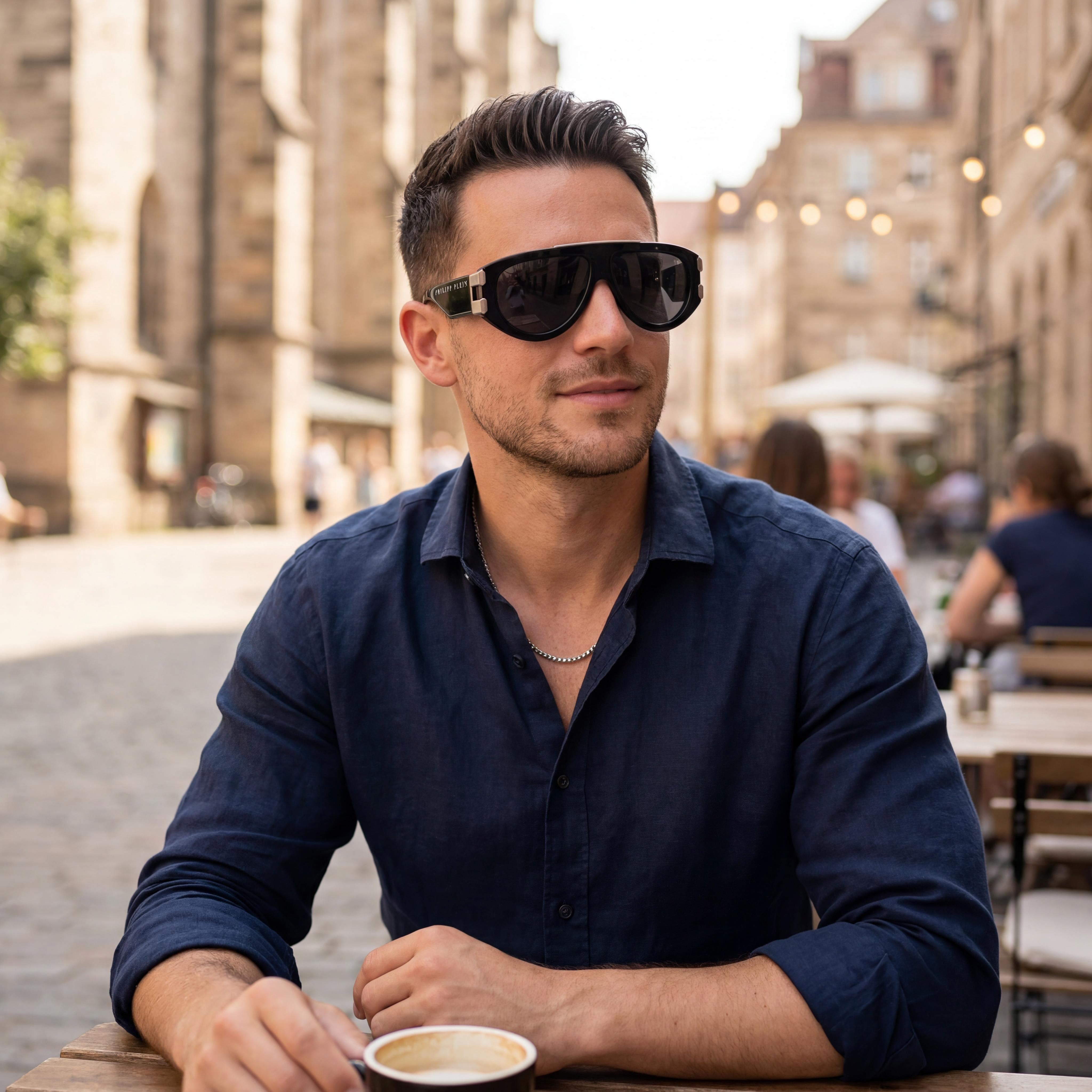 Gafas de sol Philipp Plein SPP127M de hombre, negras, tipo pantalla, 60 mm, Photo 4