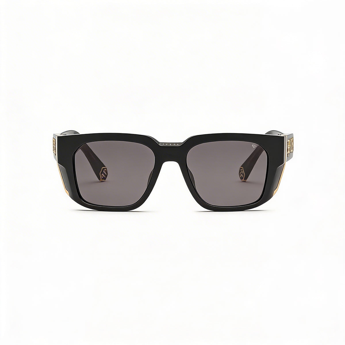 Gafas de sol Philipp Plein Spp130m para hombre, montura negra brillante de acetato con lentes UV ahumadas no polarizadas de 54 mm, Photo 2