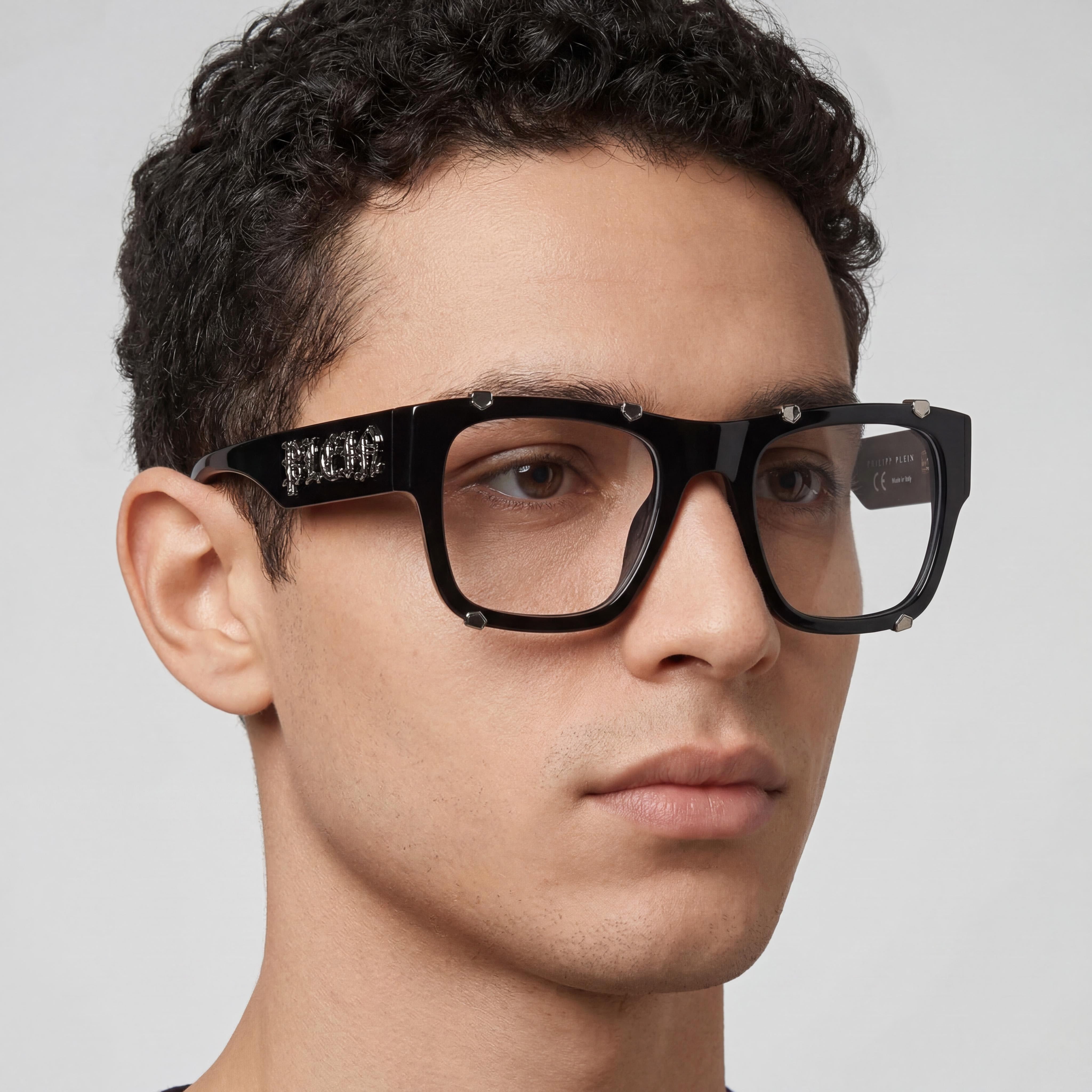 Philipp Plein VPP042W Black Rectangle Eyeglasses Unisex, Acetate 54mm, Photo 5