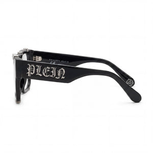 Philipp Plein VPP042W Rectangle Eyeglasses Unisex — side view, Black Acetate temples