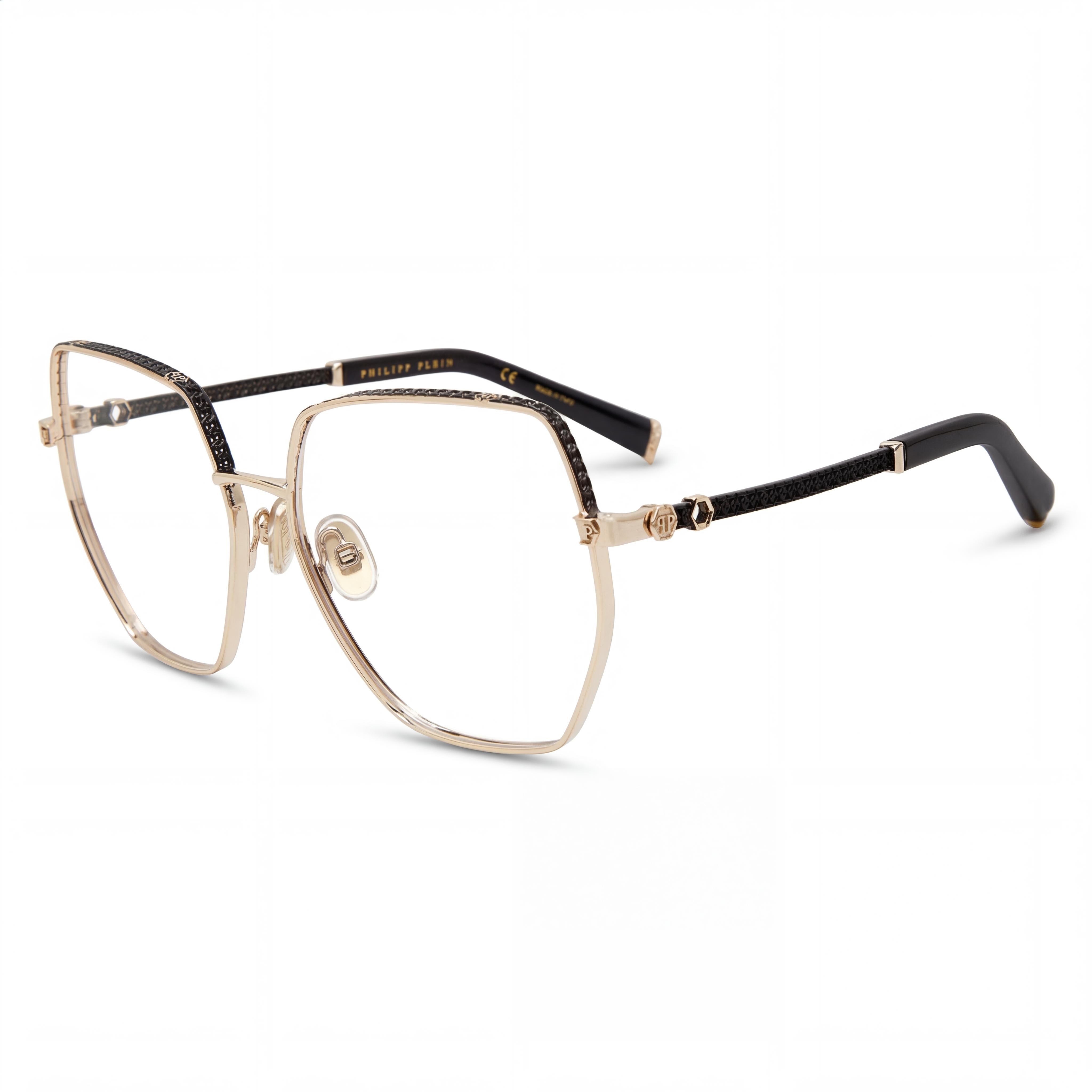 Philipp Plein VPP054S Gold Rectangle Eyeglasses for Men, Acetate 57mm, Photo 1