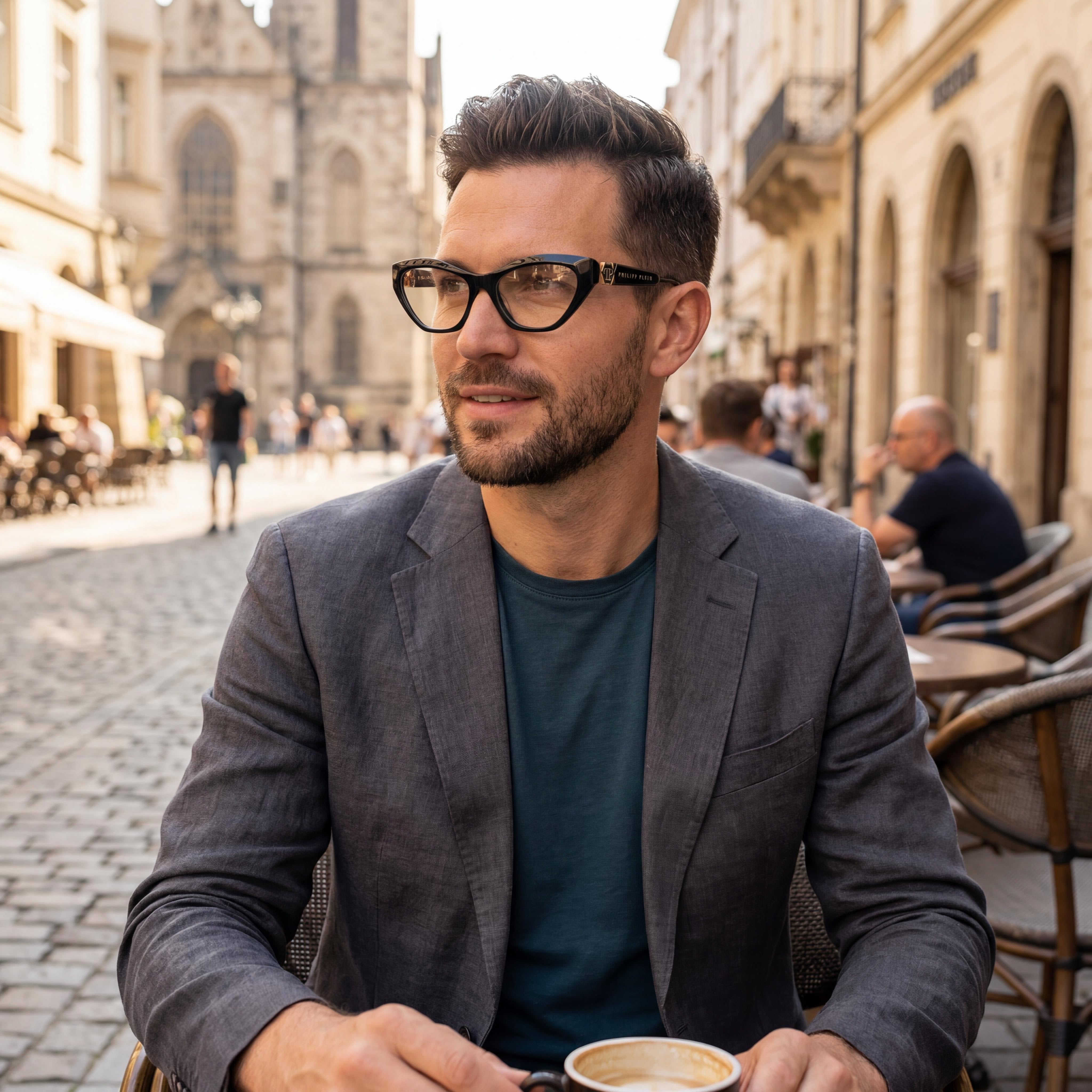 Gafas de sol Philipp Plein VPP069S ojo de gato negras para hombre, de acetato de 55 mm, Photo 5