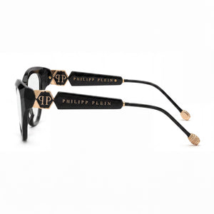 Philipp Plein VPP069S Cat Eye Eyeglasses Men — side view, Black Acetate temples