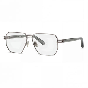 Philipp Plein Vpp114m Silver Aviator Eyeglasses for Men, Stainless Steel frame