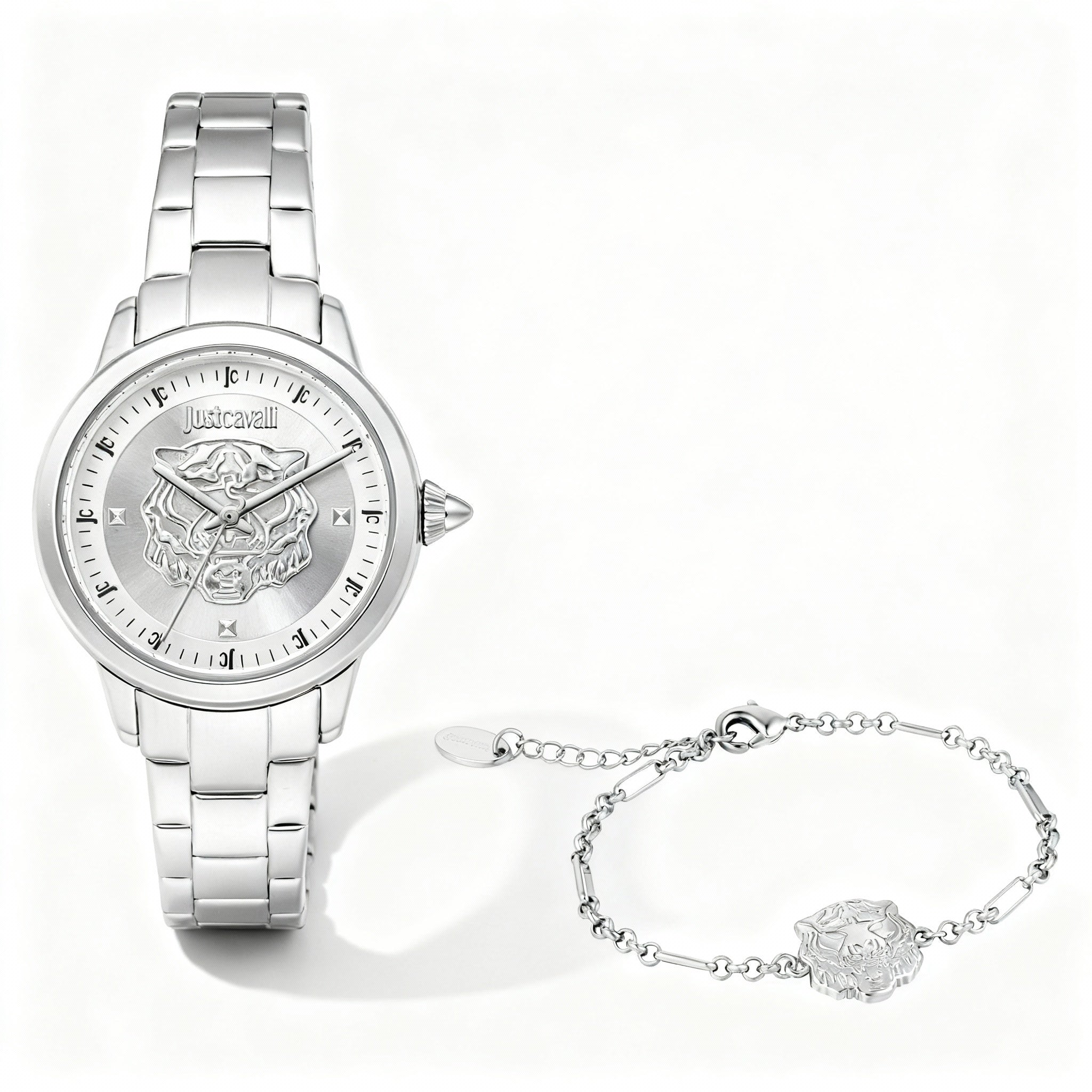Just Cavalli Women's Watch & Bracelet Set, Silver-Tone Stainless Steel, Quartz Movement, 30mm Case