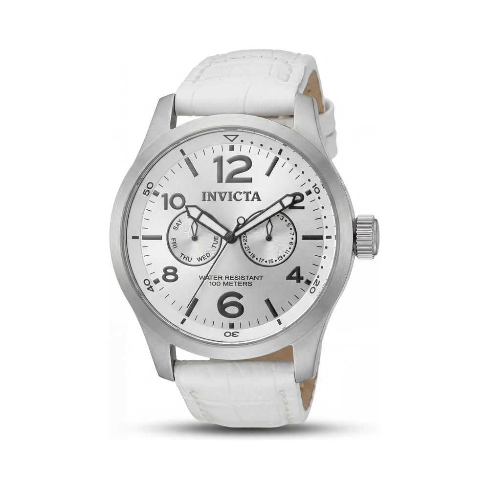 Invicta Specialty Military Unisex 48mm Stainless Steel Case White Leather Strap Stopwatch Luminous Watch