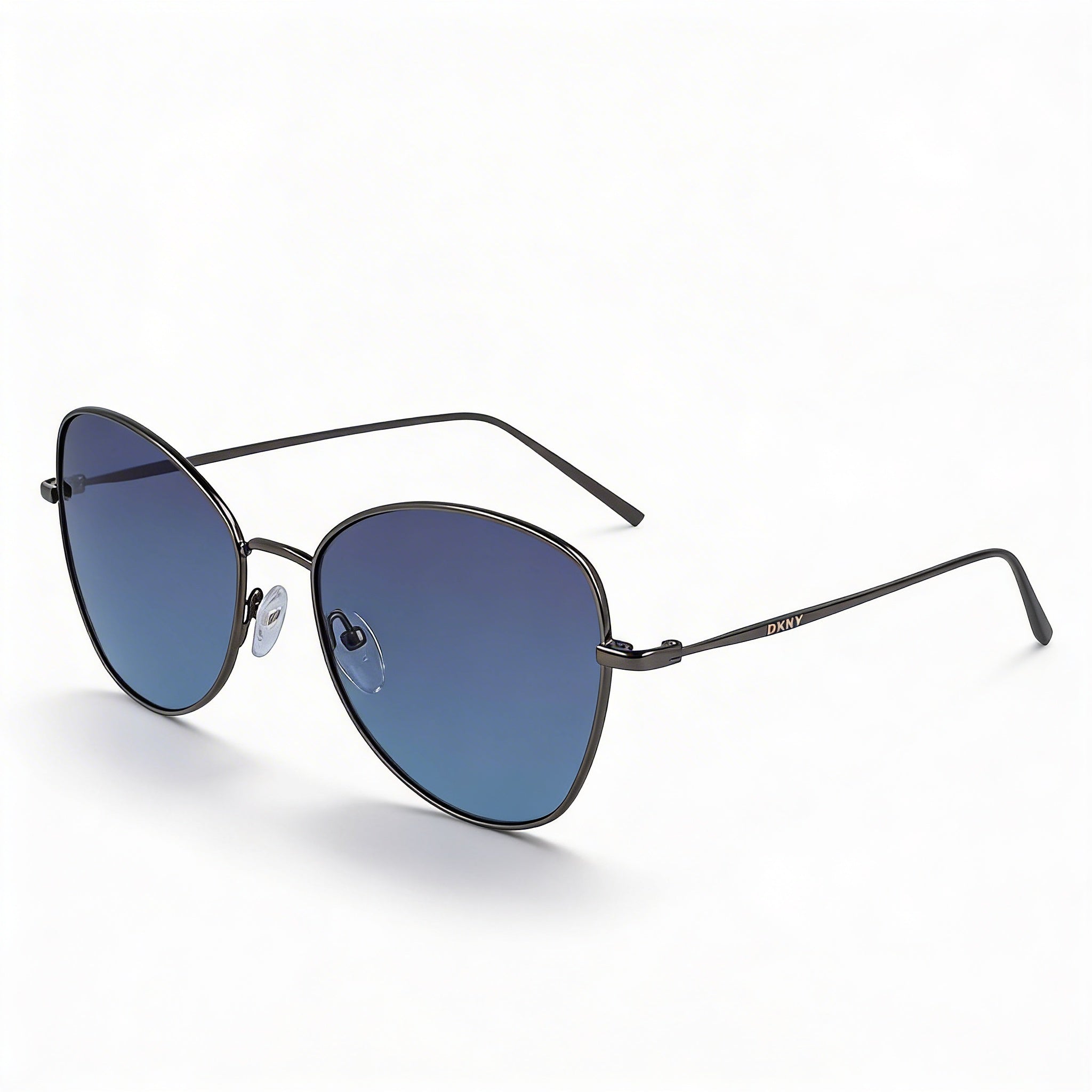 DKNY Women's DK104S Butterfly Metal Frame Sunglasses Matte Grey with Blue Lenses UV Protected 55mm, Photo 1