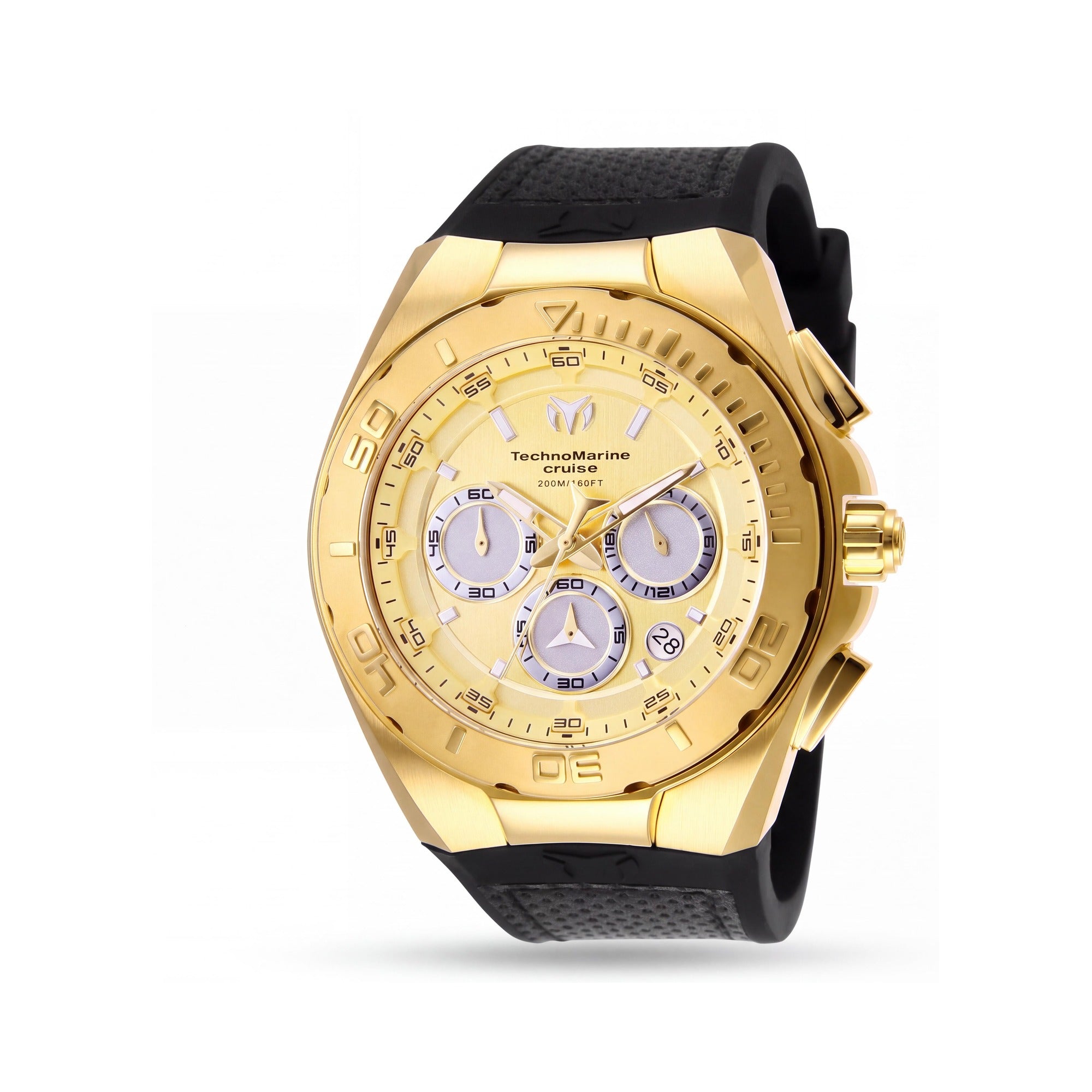 TechnoMarine TM-117004 Men's Modern Casual 45mm Stainless Steel Gold Dial Chronograph Watch with Black Silicone & Leather Band, Photo 1