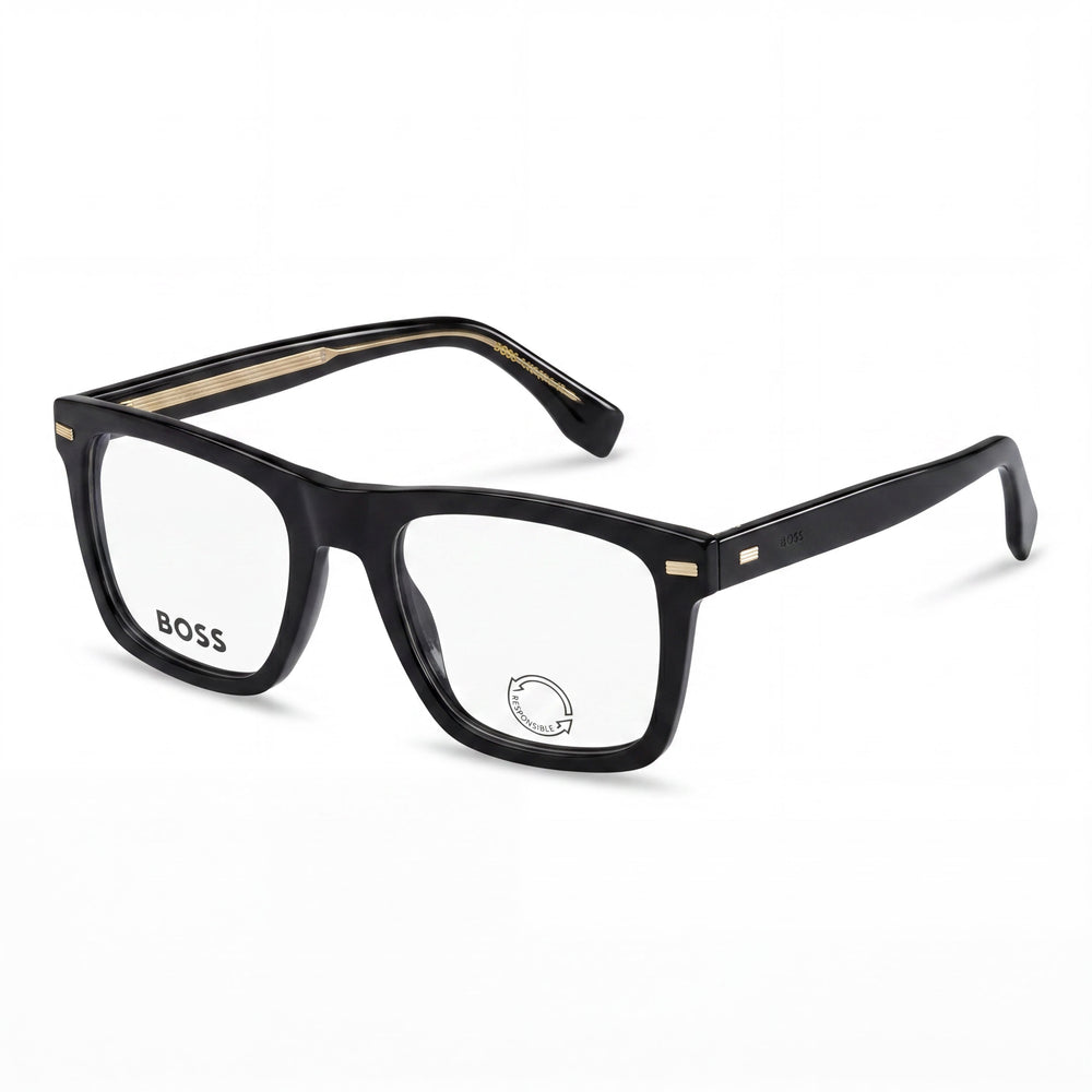 Gafas Hugo Boss Modern Style para hombre, montura de acetato negro, lentes no graduadas de policarbonato negro 52-20-145