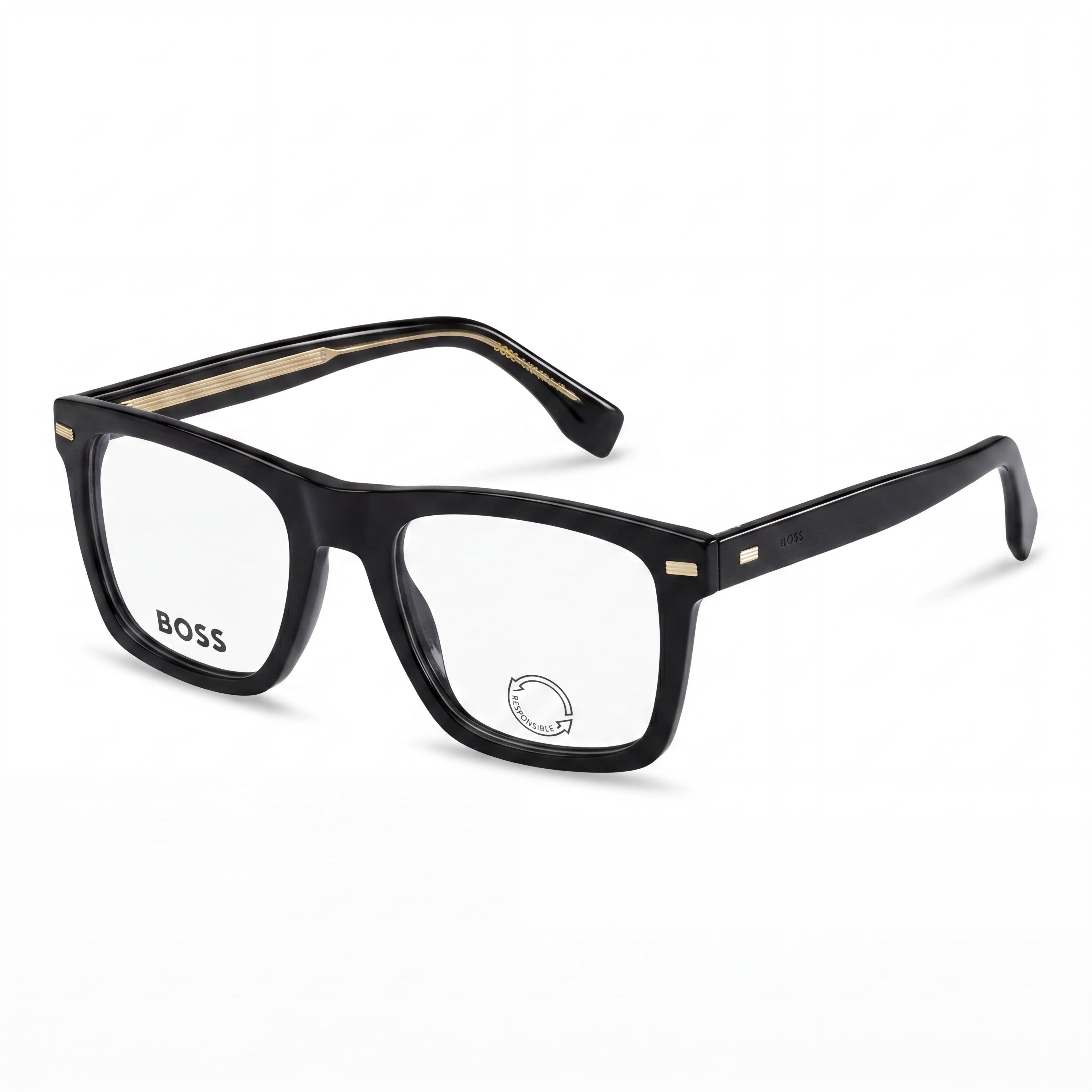 Gafas Hugo Boss Modern Style para hombre, montura de acetato negro, lentes no graduadas de policarbonato negro 52-20-145, Photo 1
