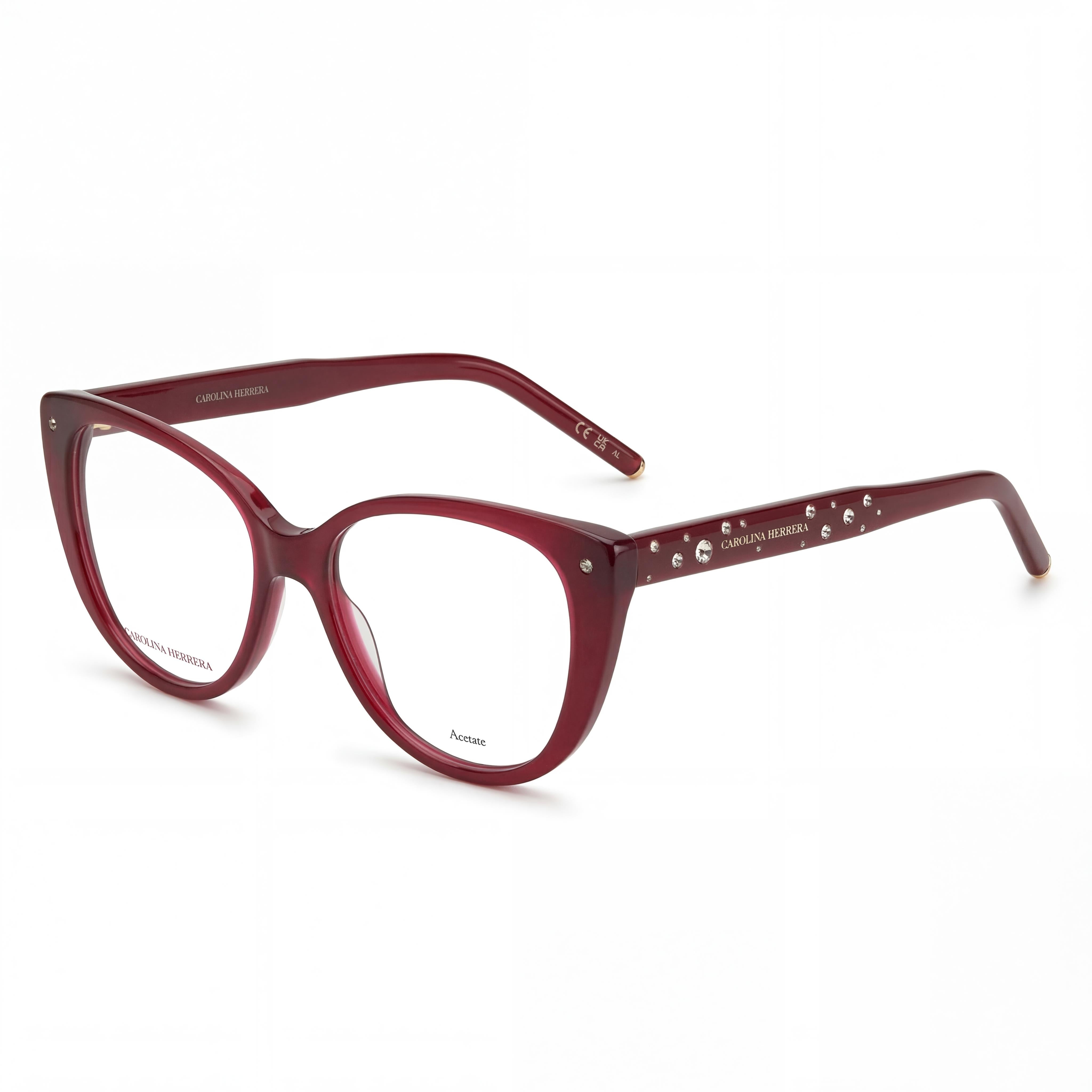 Carolina Herrera Her 0150 Women's Acetate Burgundy Modern Eyeglasses 53-16-145mm, Clear Demo Lenses, Prescription Ready, Photo 1