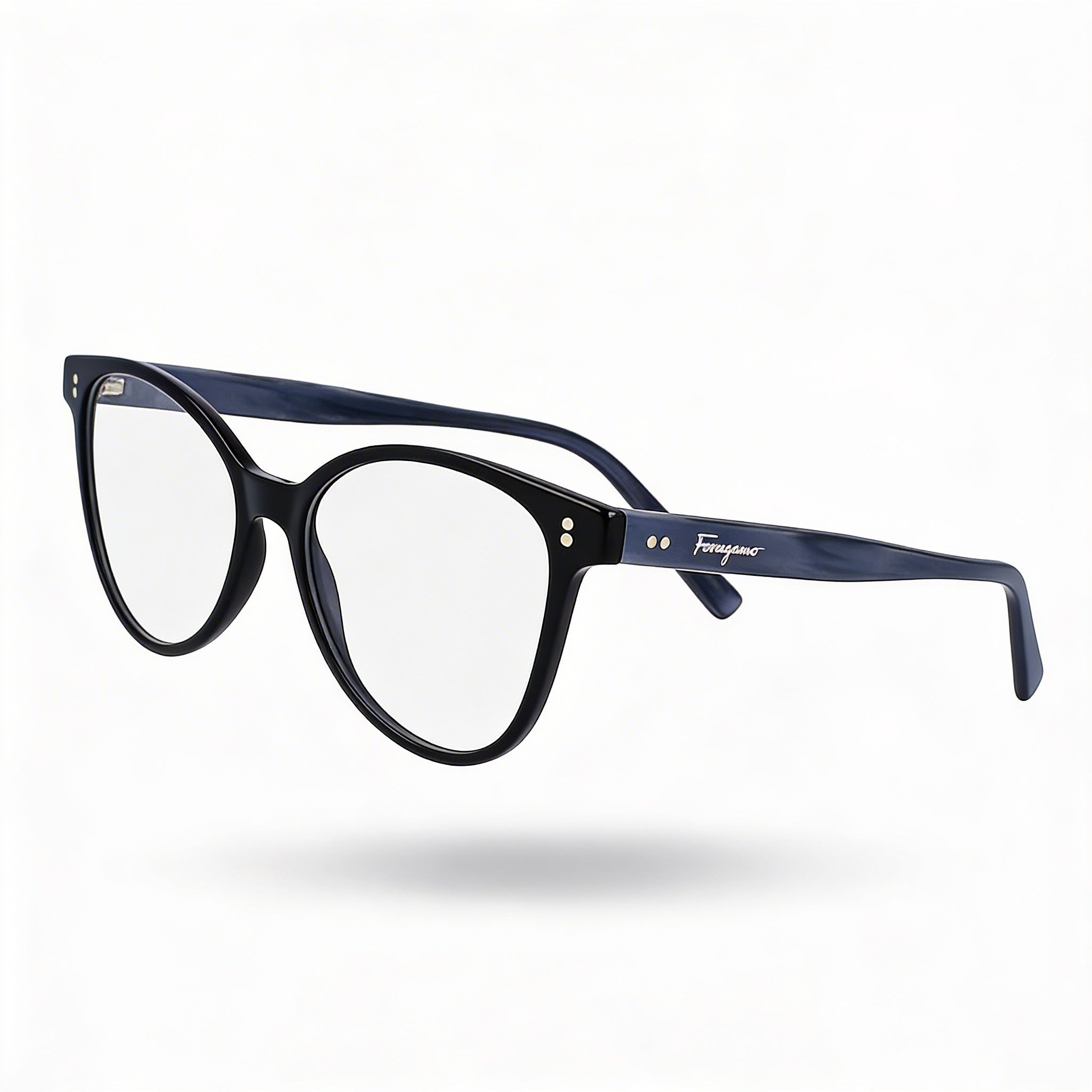 Gafas de plástico Ferragamo Modern Cat Eye para mujer, montura completa, 54 mm, color negro/gris mármol, Photo 1