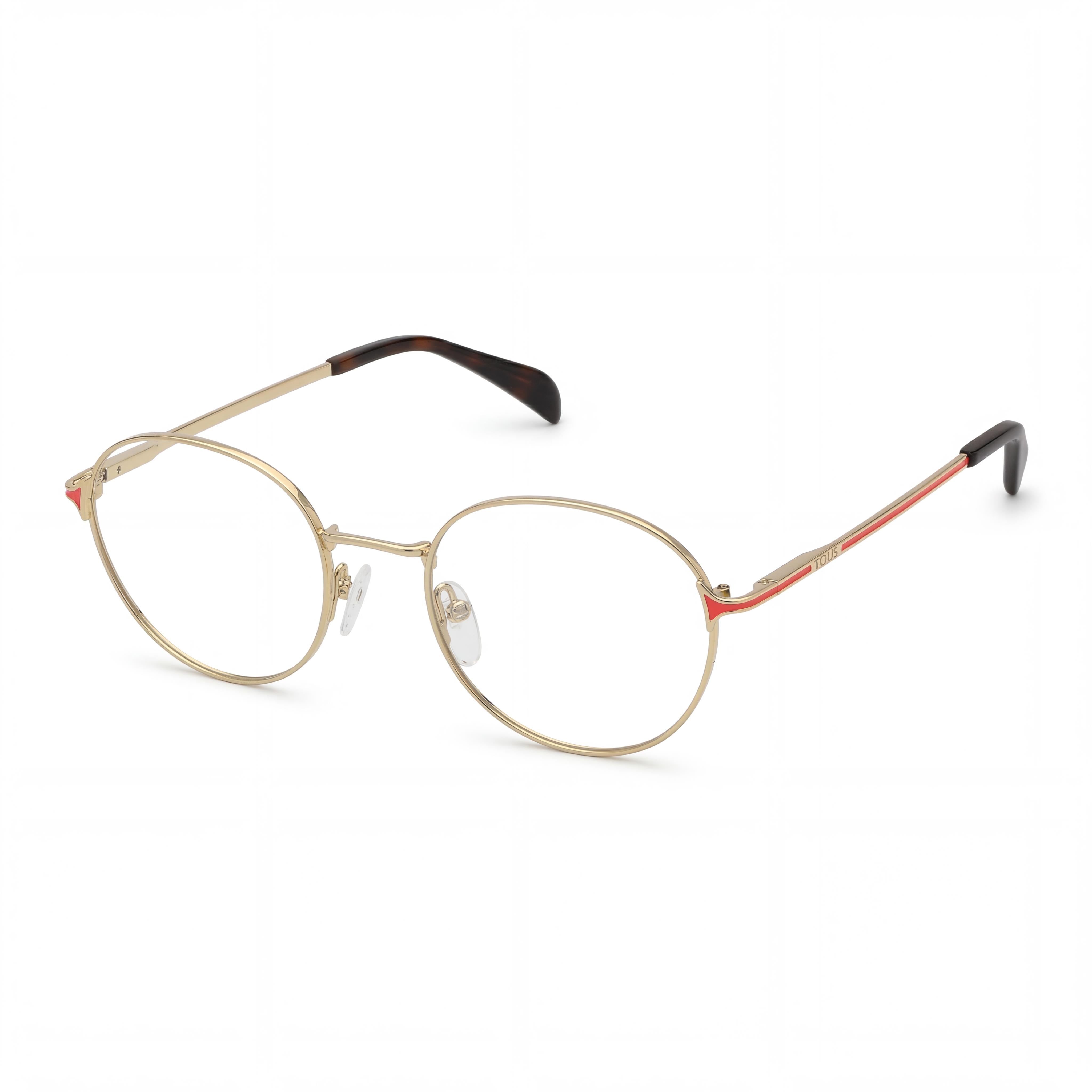 Tous classical Women's Rounded Stainless Steel Eyeglasses Shiny Rose Gold with Orange Transparent Lens 49mm, Photo 1