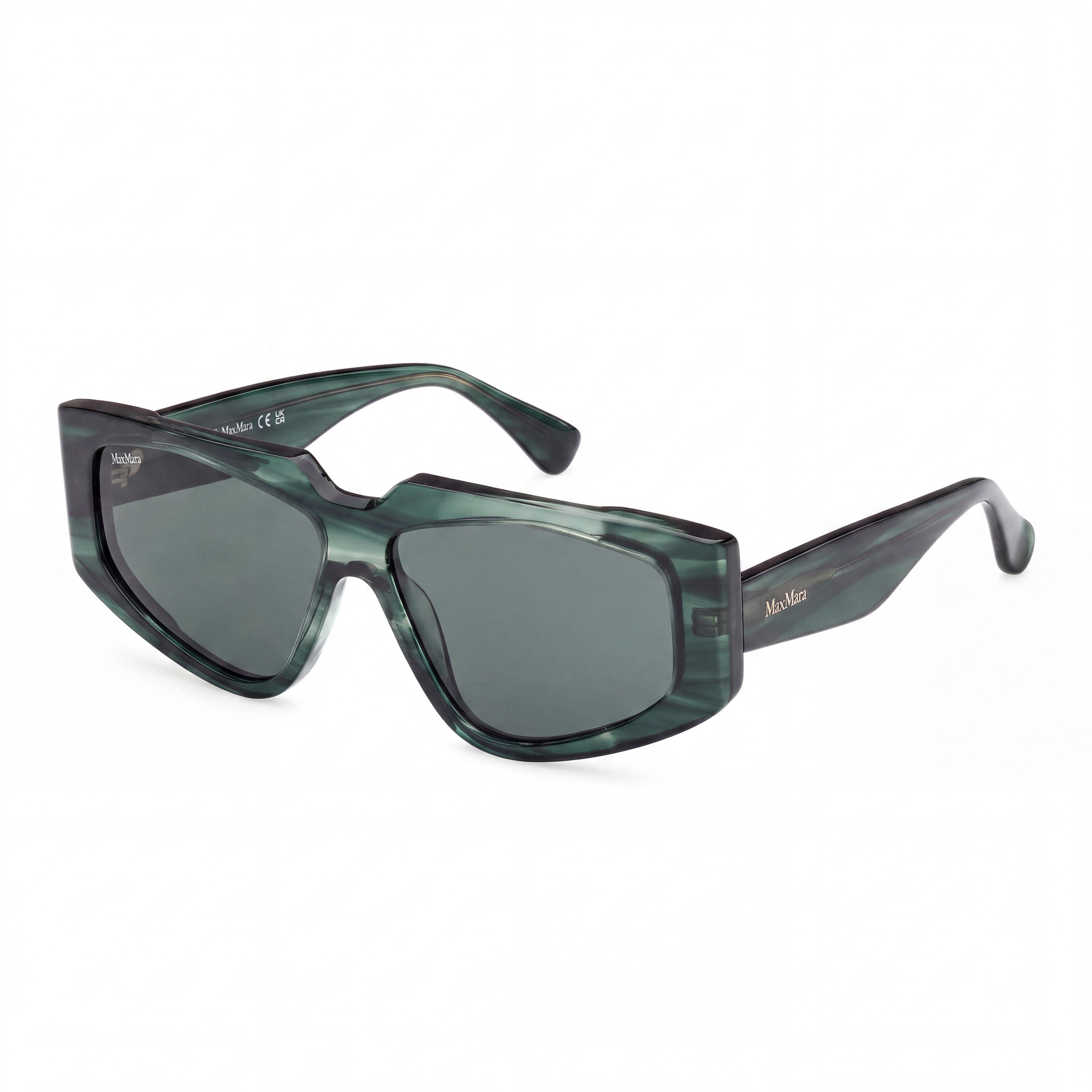 MaxMara Mm0125 para mujer con montura de acetato de rayas verde oscuro y lentes de policarbonato verde oscuro de 58 mm, Photo 1