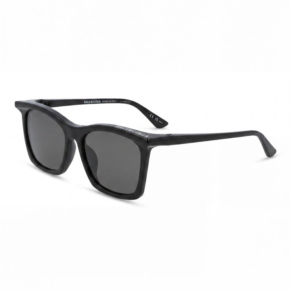 Balenciaga Bb0099sa Women's Black with White Logo Plastic Frame Square Sunglasses with Gray UV Protection Lenses 54mm