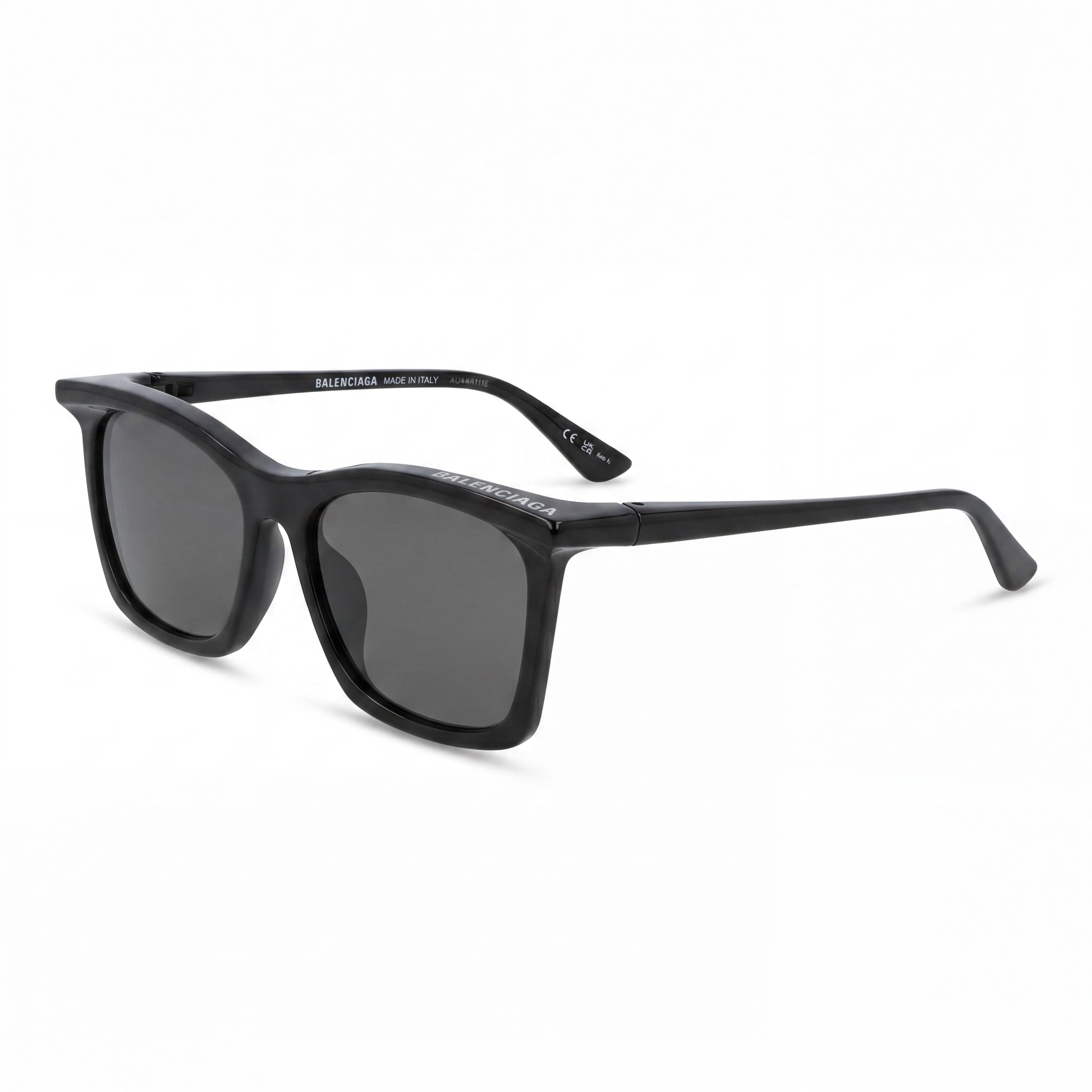 Balenciaga Bb0099sa Women's Black with White Logo Plastic Frame Square Sunglasses with Gray UV Protection Lenses 54mm, Photo 1
