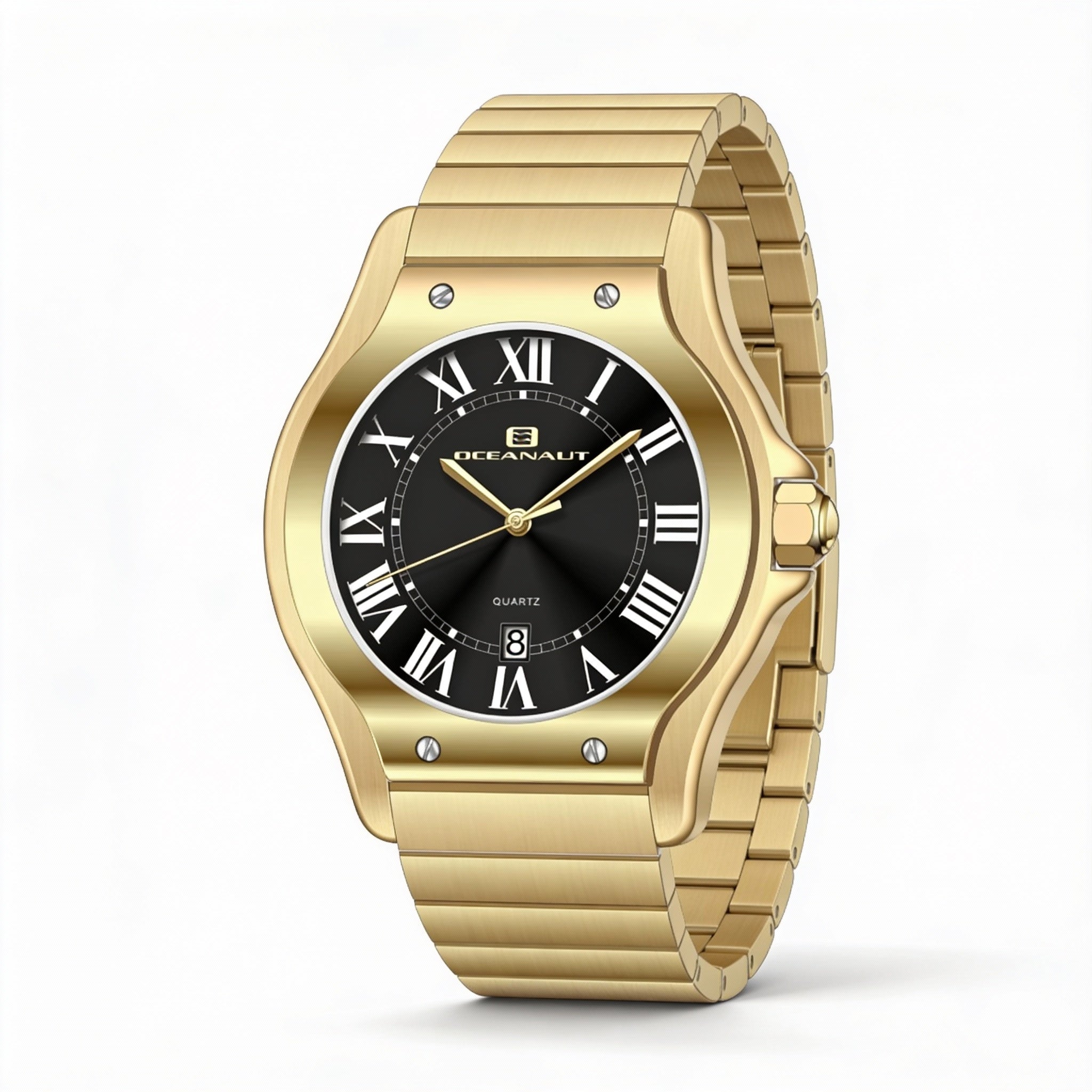 Oceanaut Quartz Movement Men's Black Dial Stainless Steel Water Resistant Watch with Scratch Resistant Mineral Crystal, Photo 1