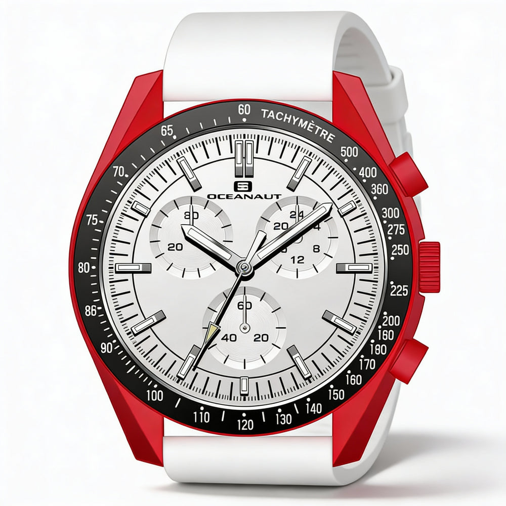 Oceanaut Modern Men's Watch with White Plastic Case, Leather Strap, Water Resistant 5 ATM