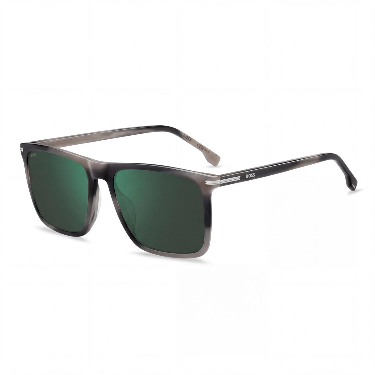 HUGO BOSS BLACK Boss 1750/G/S Square Flat Top Women's Acetate Lightweight Sunglasses Grey Horn Green Mirror 100% UV Protection 56mm, Photo 1