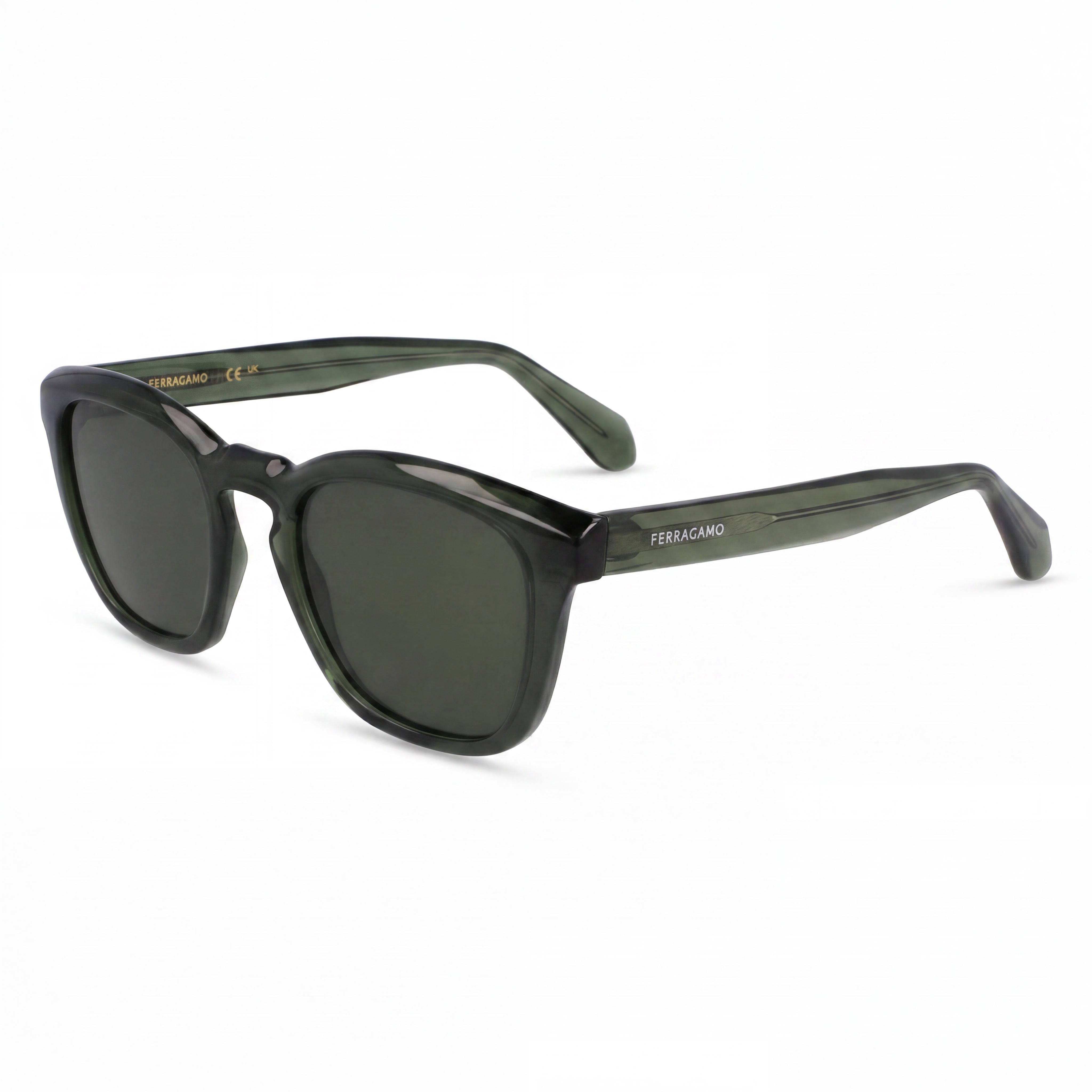 Ferragamo Sf2040se Men's Transparent Khaki Acetate Rectangle UV 400 Non-Polarized Sunglasses 50-21-145, Photo 1