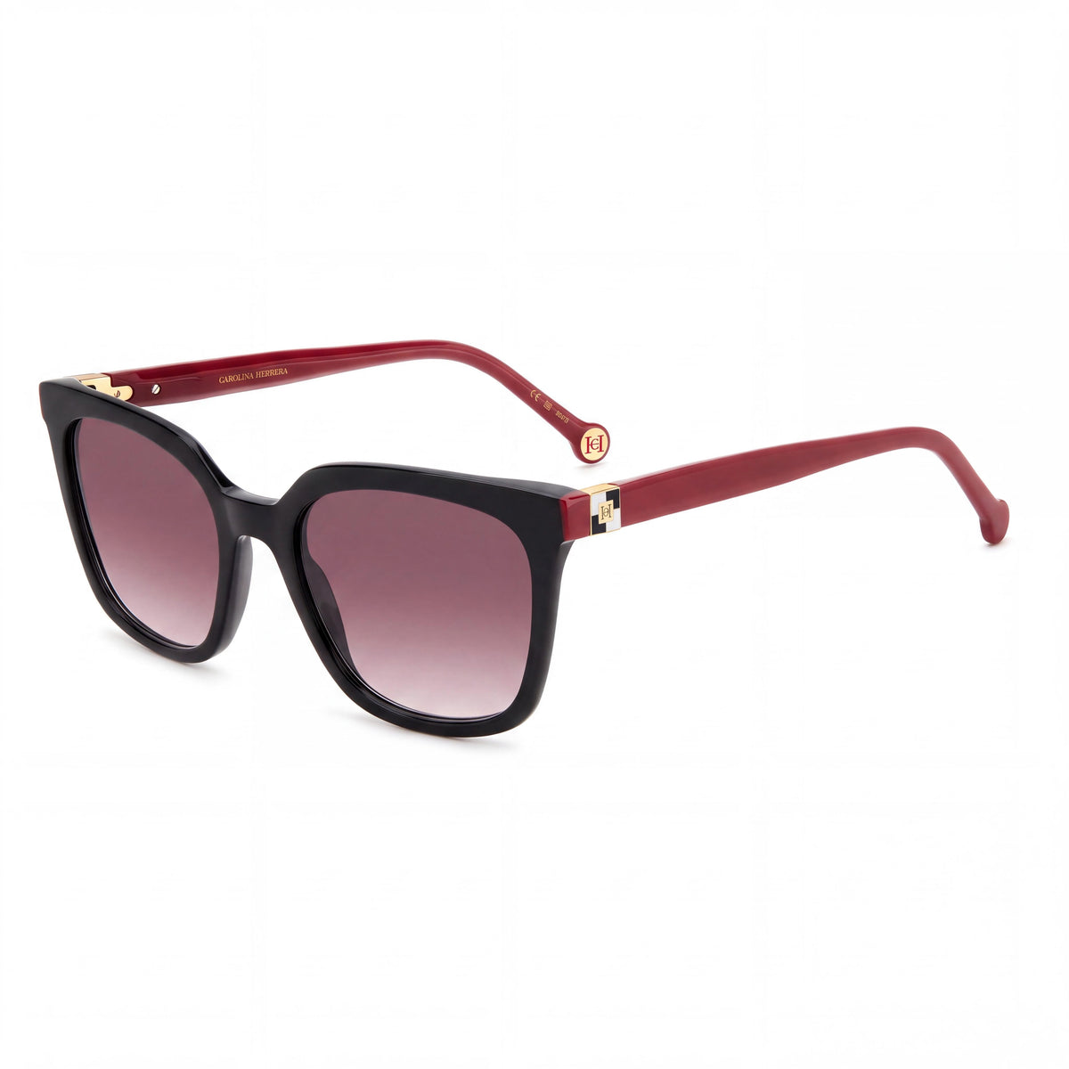 Gafas de sol Carolina Herrera para mujer, modernas, con montura de acetato negra y roja, lentes rosas de doble tono sin polarizar, 53 mm, Photo 1