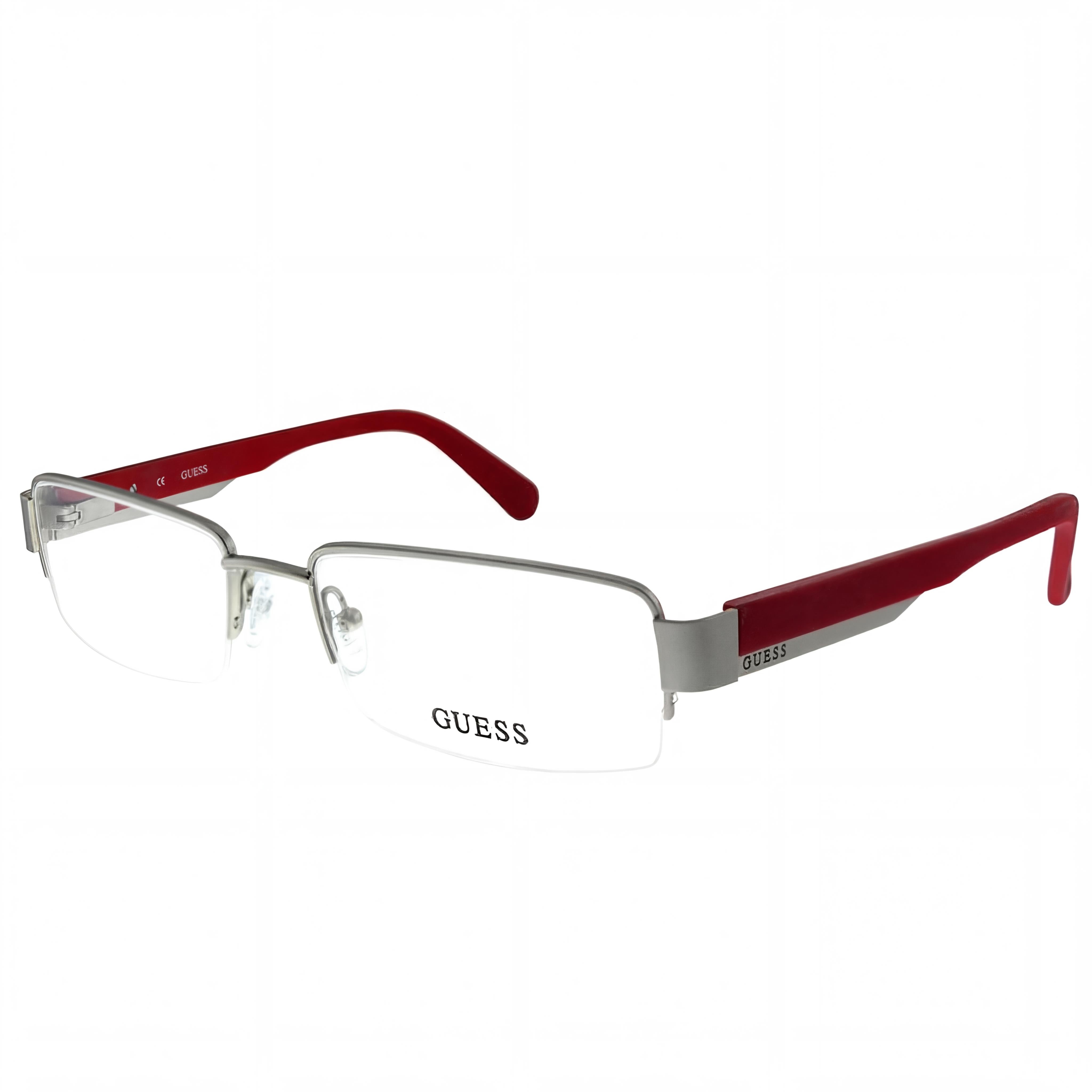 GUESS Eyewear for Men and Women, Silver Red Metal Optical Frame with Non- Lenses, Size 55-18-145, Photo 1