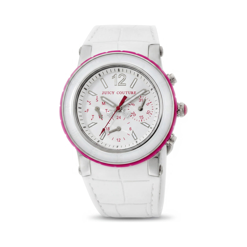 Reloj Juicy Couture Casual para mujer, de acero inoxidable, de cuarzo, cronógrafo, resistente al agua, esfera blanca, 41 mm