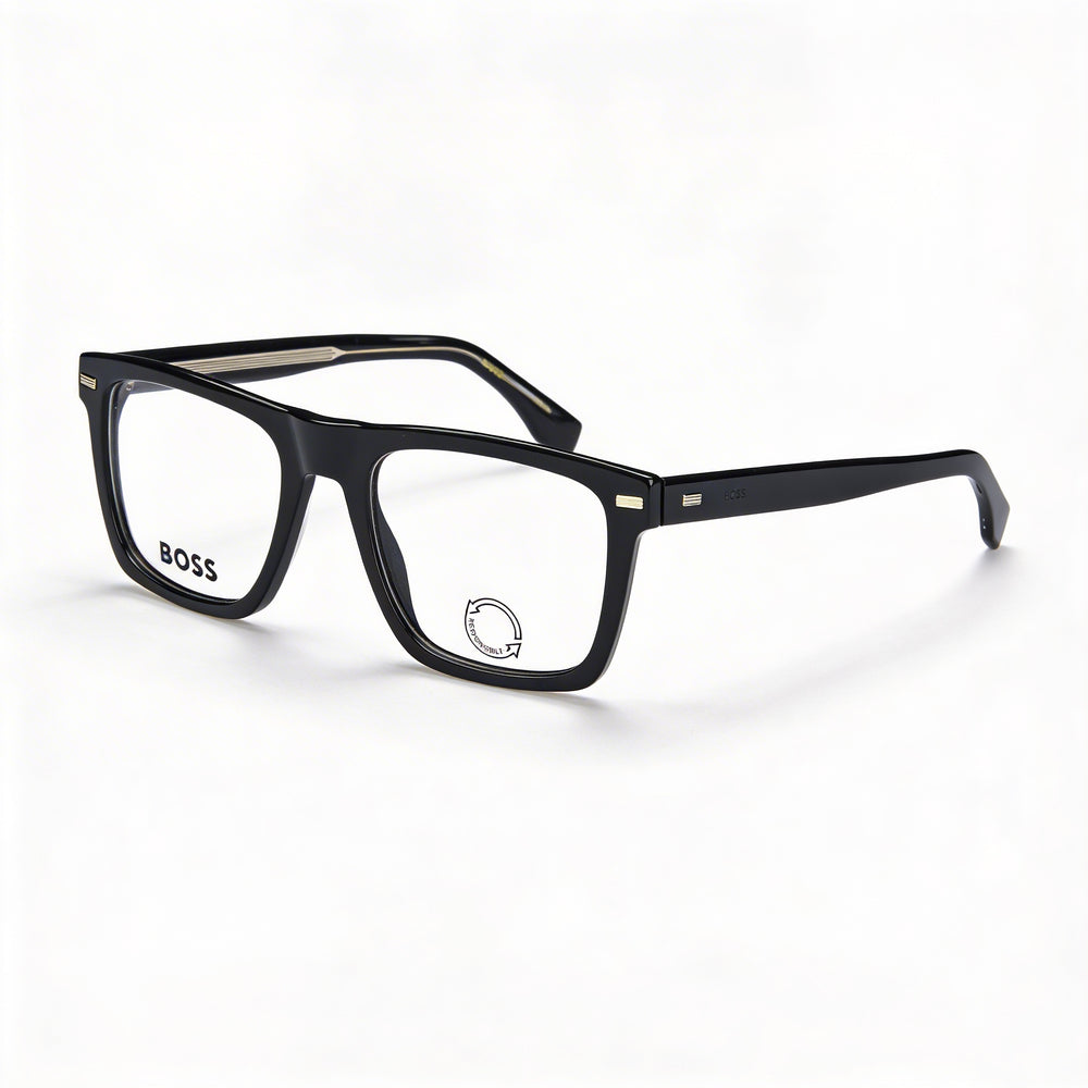 Gafas Hugo Boss Modern Style para hombre, montura de acetato negro, lentes no graduadas de policarbonato negro 52-20-145