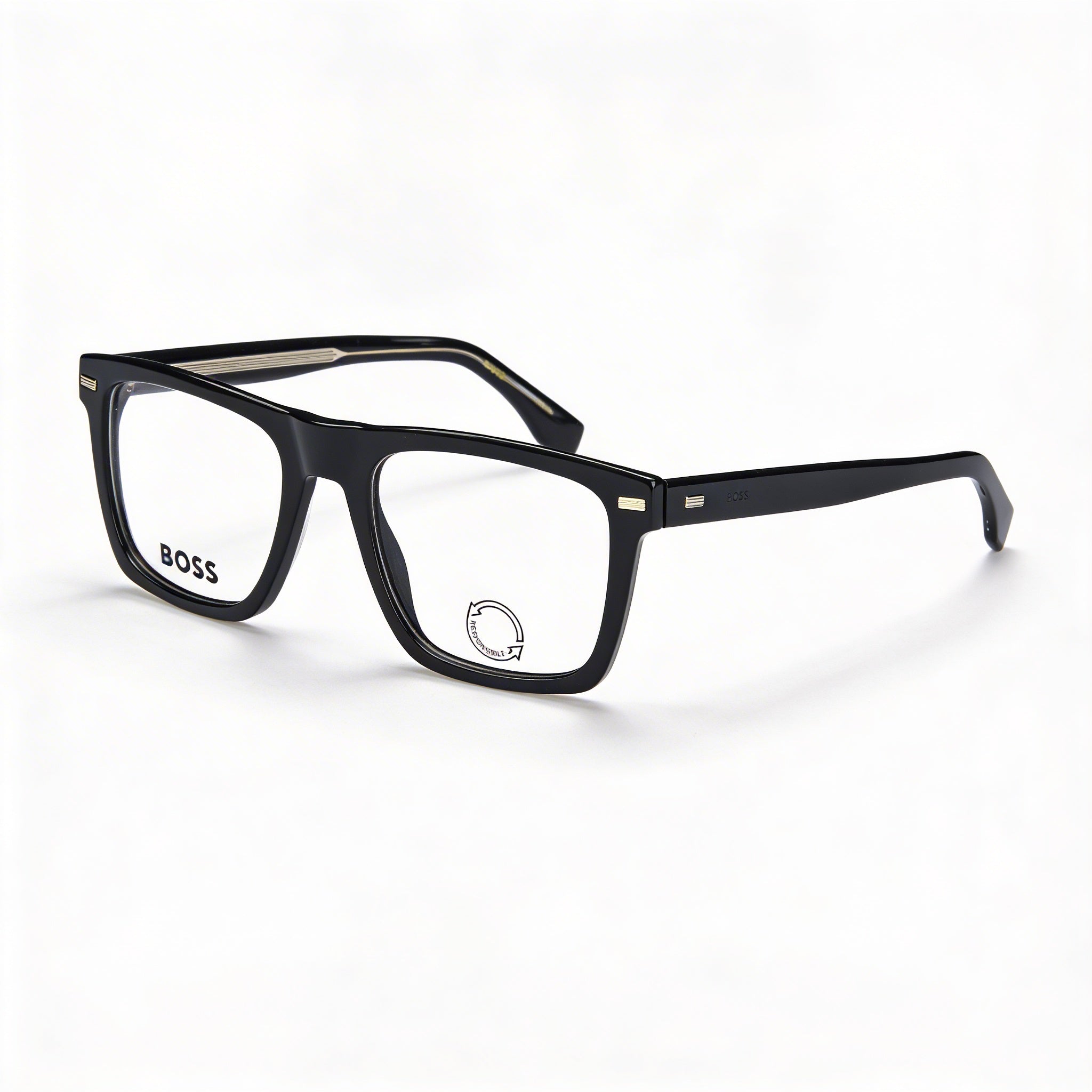 Hugo Boss Modern Style Men's Black Acetate Frame, Black Polycarbonate Non- Lenses Eyeglasses 52-20-145, Photo 1