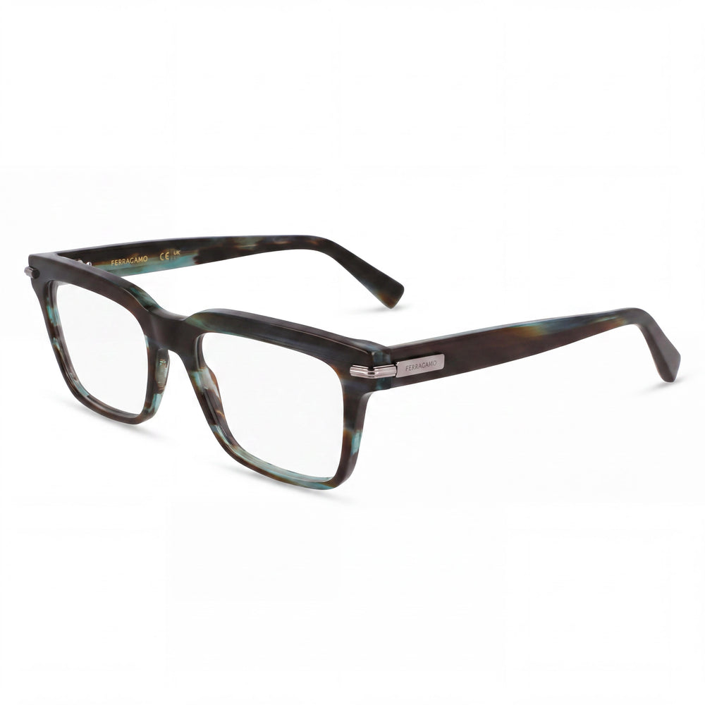 Ferragamo Men's Sf3014 Acetate Frame Striped Green Non- Polycarbonate Clear Lens 55mm Eyeglasses