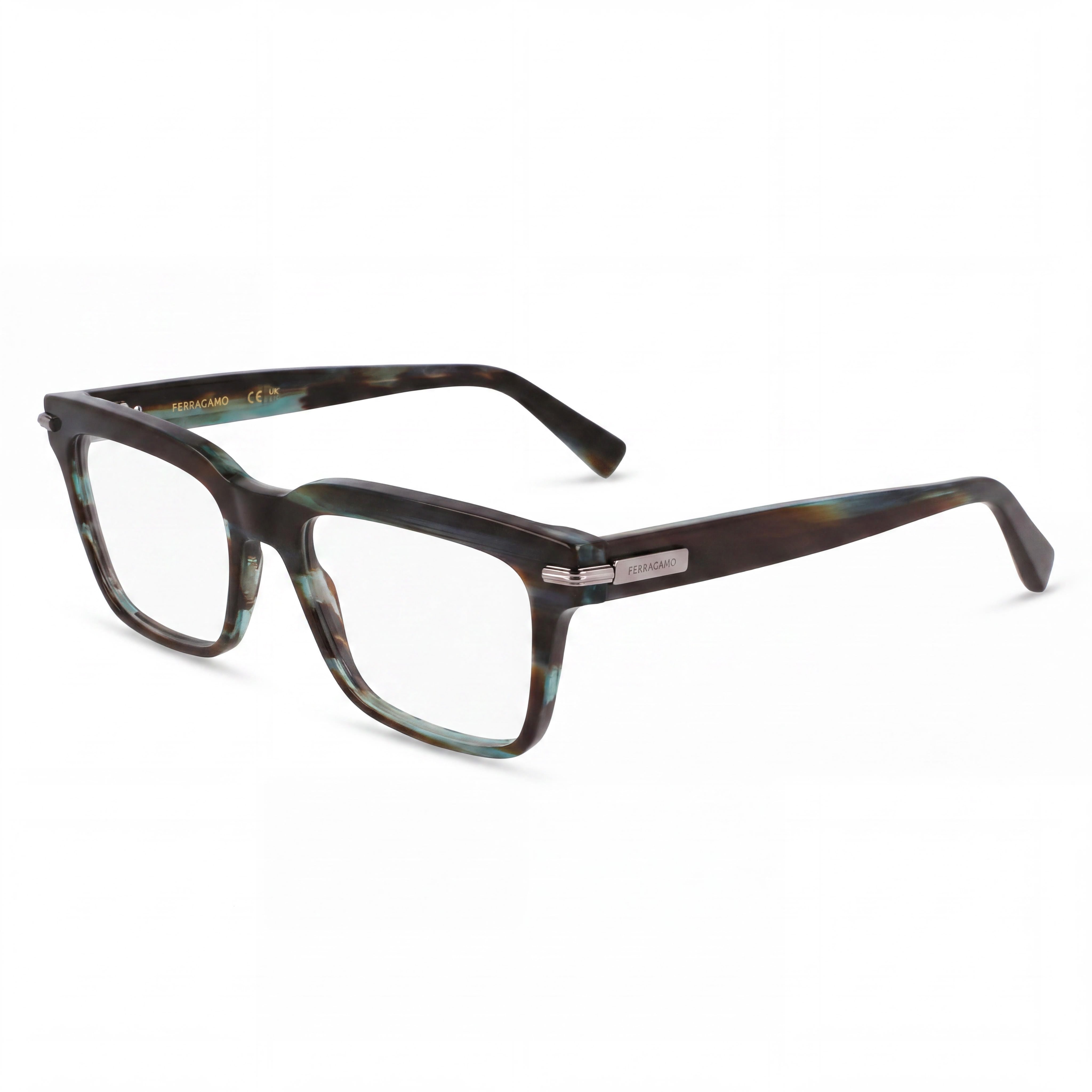 Ferragamo Men's Sf3014 Acetate Frame Striped Green Non- Polycarbonate Clear Lens 55mm Eyeglasses, Photo 1