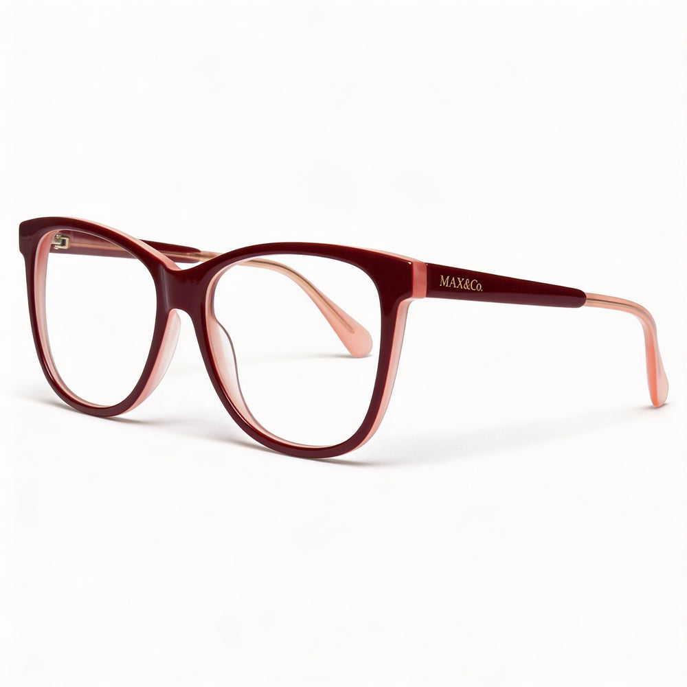 Gafas Max & Co. modernas de montura de plástico burdeos para mujer con lentes transparentes para uso óptico, 54 mm