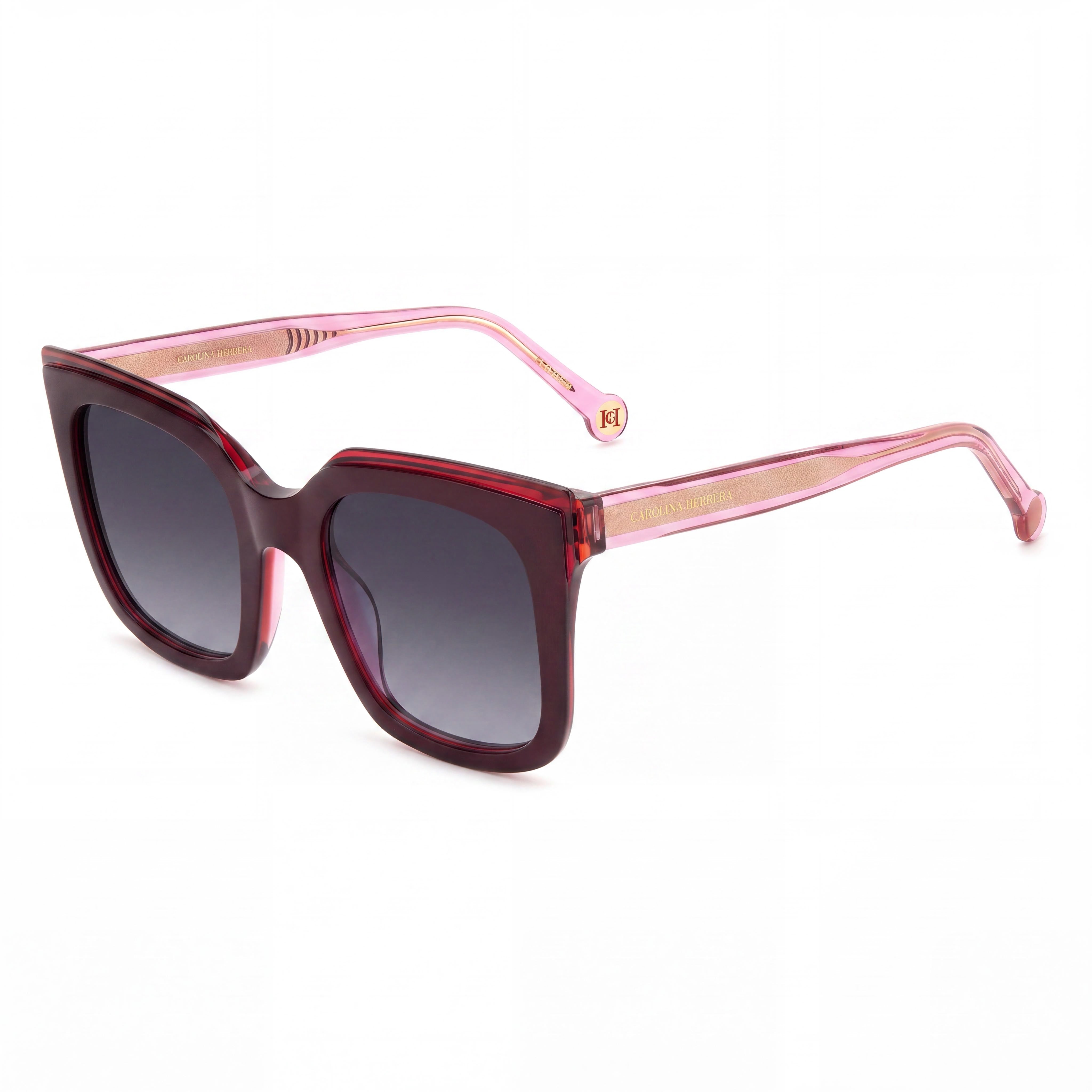 Carolina Herrera Modern Women's Acetate Sunglasses Burgundy Pink Frame Dark Grey Shaded Lenses 51mm, Photo 1
