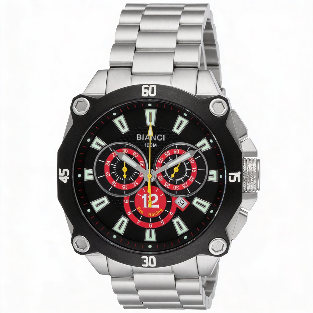 Roberto Bianci Men's Casual Silver Stainless Steel Black Dial Scratch-Resistant Quartz Watch