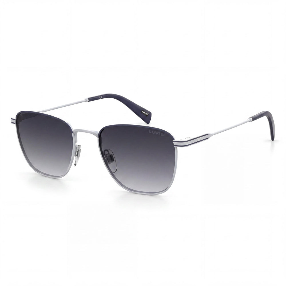 Gafas de sol Levi's 1016 rectangulares unisex de acero inoxidable no polarizadas con protección UV, azul gris mate, gris oscuro degradado de 52 mm