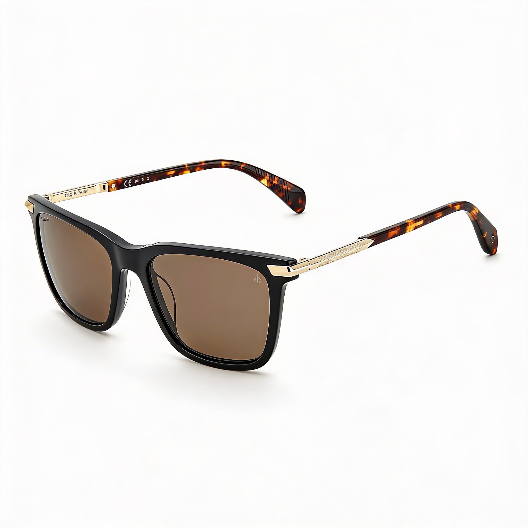 rag & bone Modern Men's Acetate Black Square Sunglasses Bronze Lenses 56mm, Photo 1