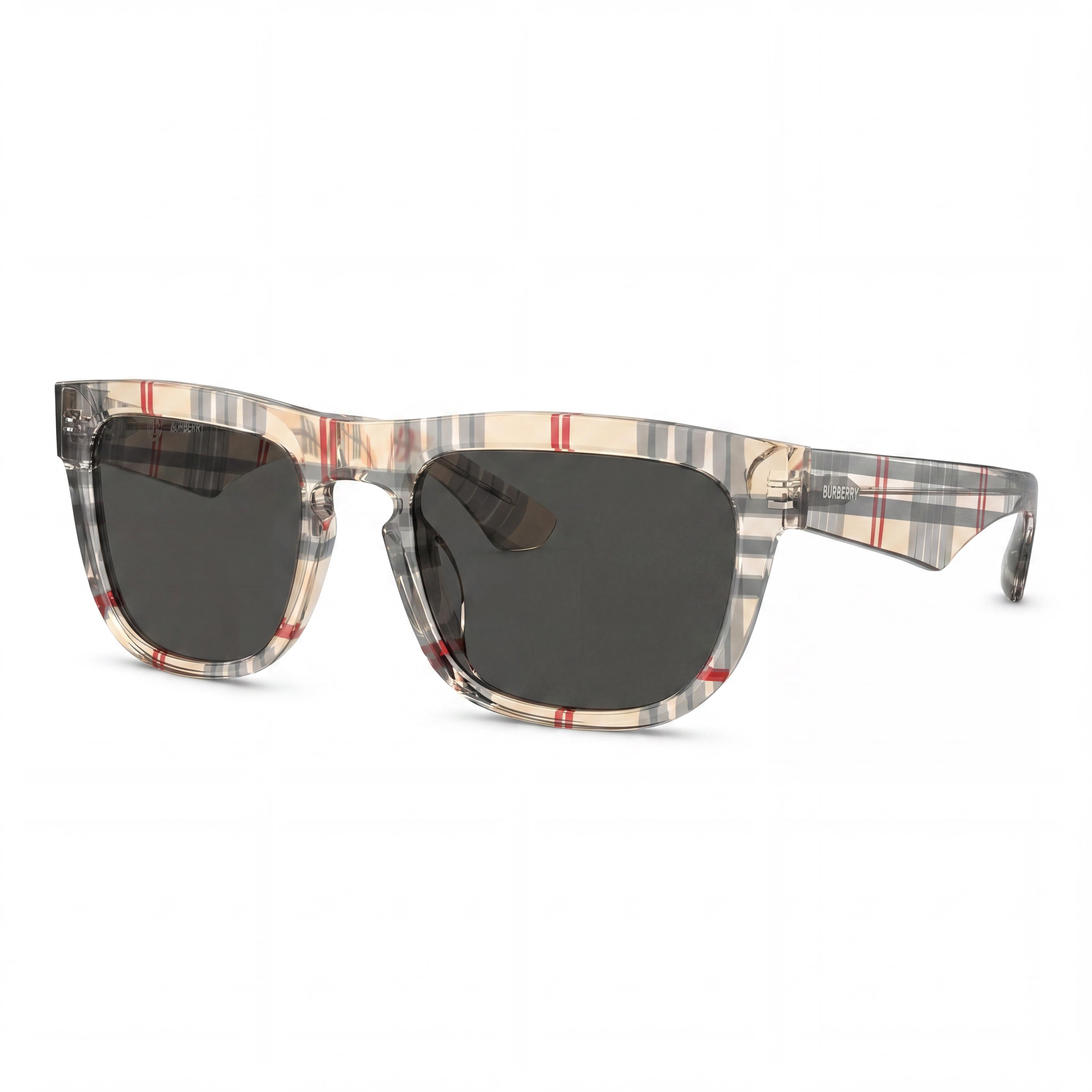 Burberry BE4431U Men's Square Acetate Sunglasses, Havana Gray Solid Frame, Dark Grey Lenses, 56mm, 100% UV Protection, Photo 1