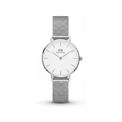 Daniel Wellington DW00100162 Women's Petite Watch, Black Dial, Black Bezel, Silver Stainless Steel Mesh Band, 32mm