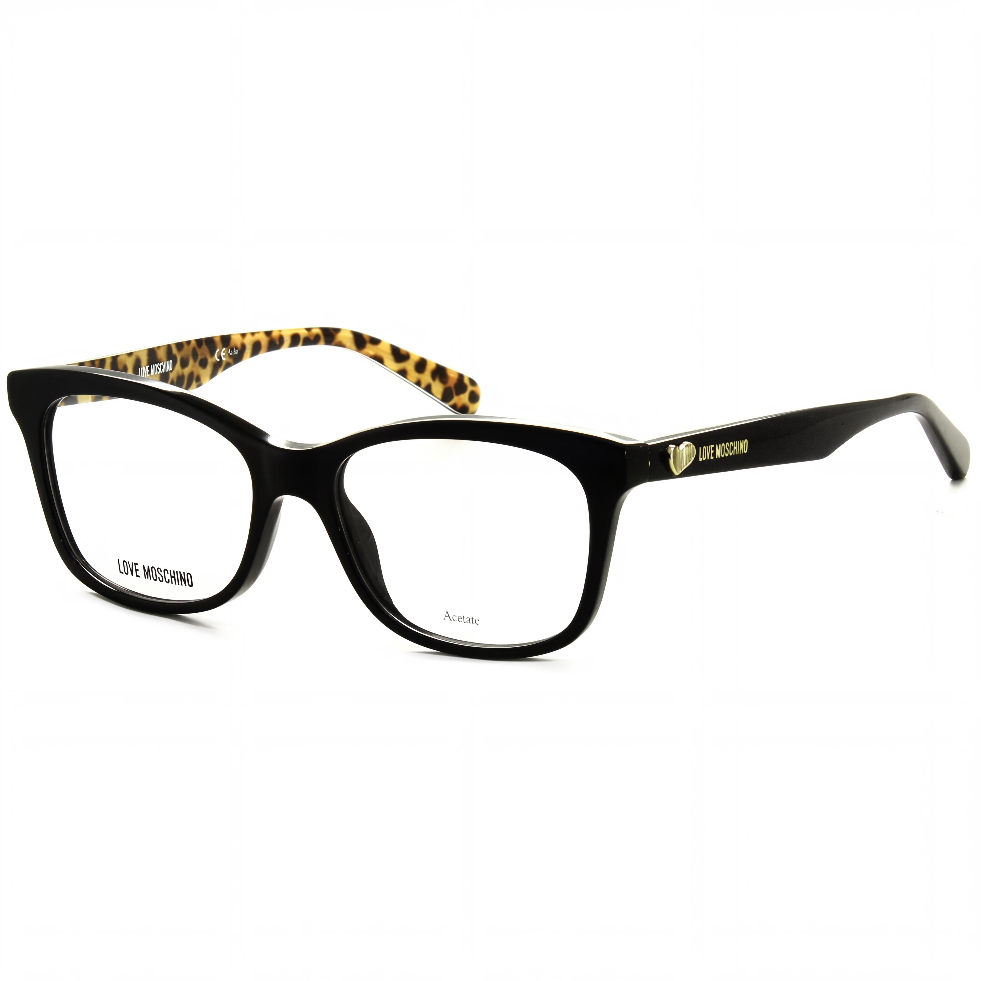 Monturas ópticas de acetato negro de Love Moschino para mujer, modernas y de última generación, aptas para prescripción médica con lentes transparentes de demostración de 52 mm., Photo 1