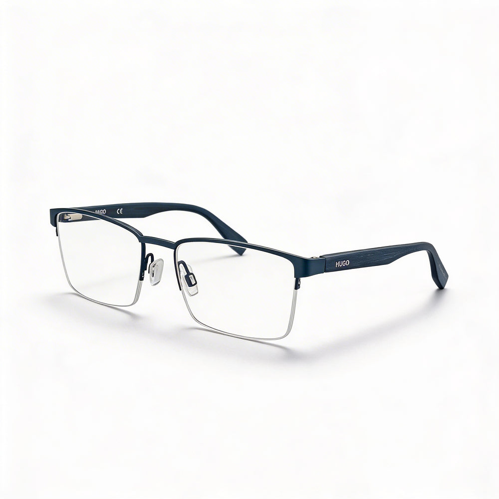 Hugo Boss 0324 Gafas graduadas unisex, montura de metal de acetato y acero inoxidable, Bluwood mate, tamaño 55